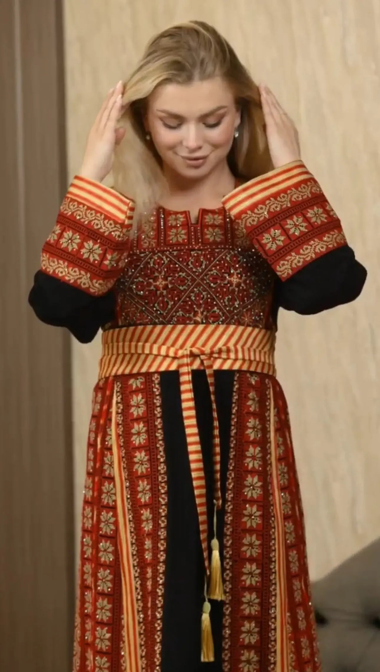 Elegance and Grace: Full Embroidered Thoub with Saya Palestinian Elegance