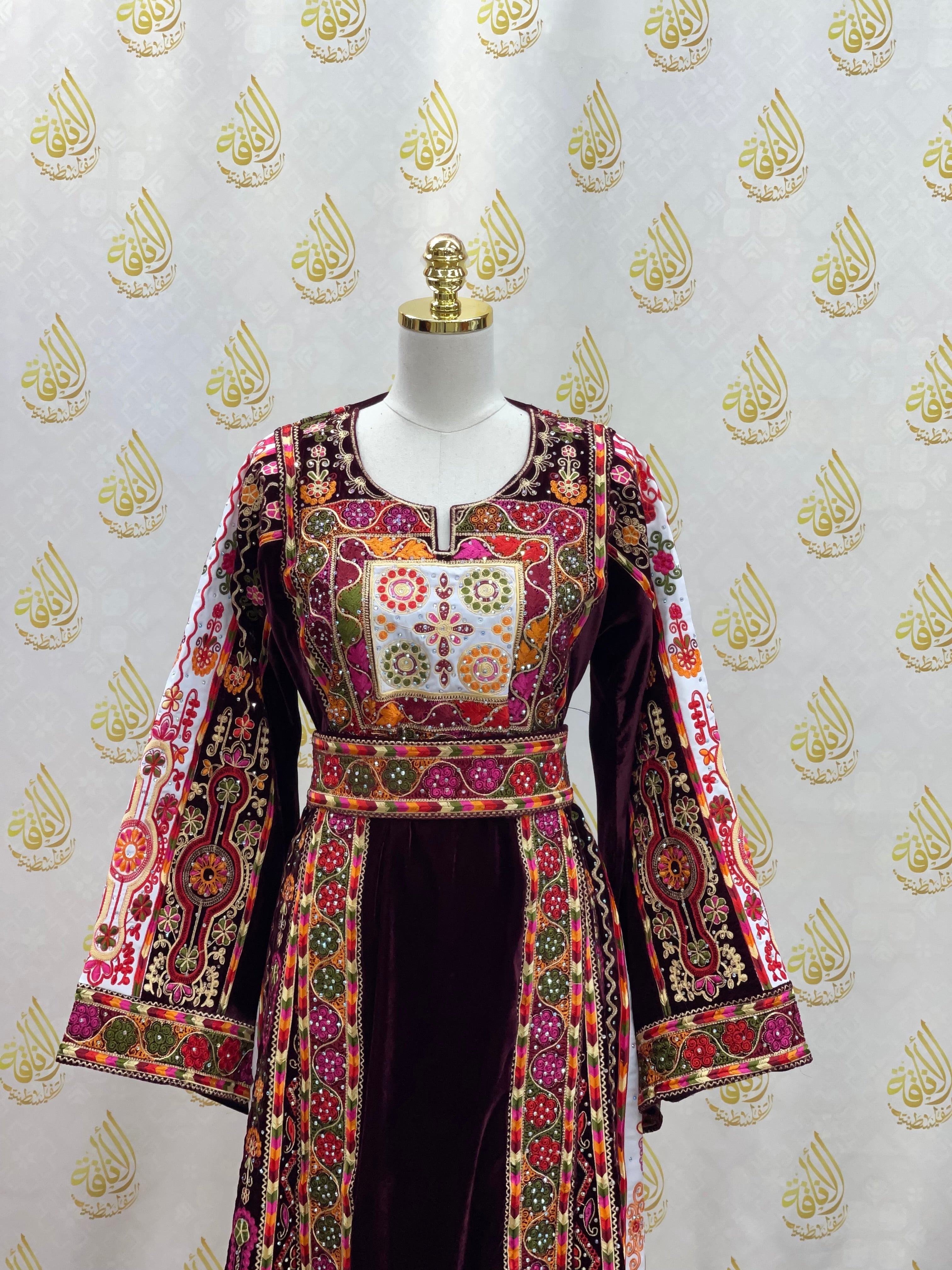 Embroidered Velvet Malka Thoub & Skirt: Luxurious Elegance & Sophistication Palestinian Elegance