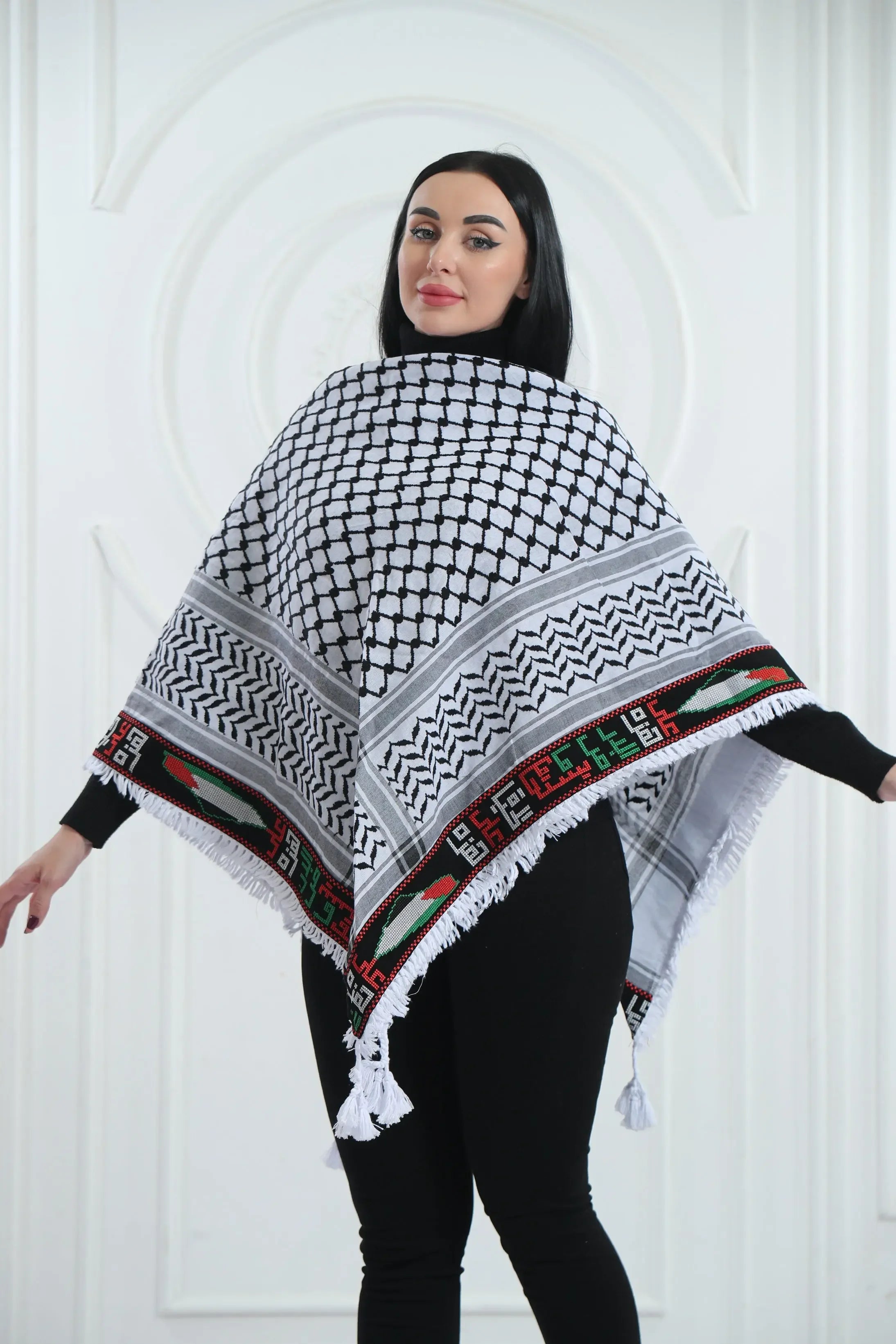 Symbol of Pride: Palestine Map Embroidered Kuffia Palestinian Elegance