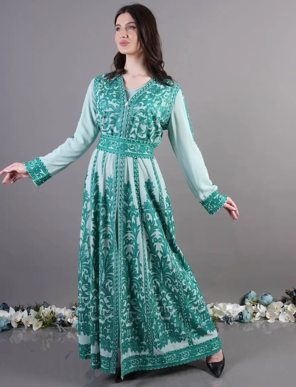 Luxurious Pearl Kaftan: Timeless Elegance and Sophisticated Comfort Palestinian Elegance