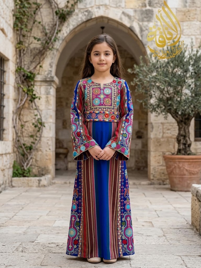 Kids Royal Blue Majdalwi Embroidered Thoub - Traditional Elegance for Formal Occasions