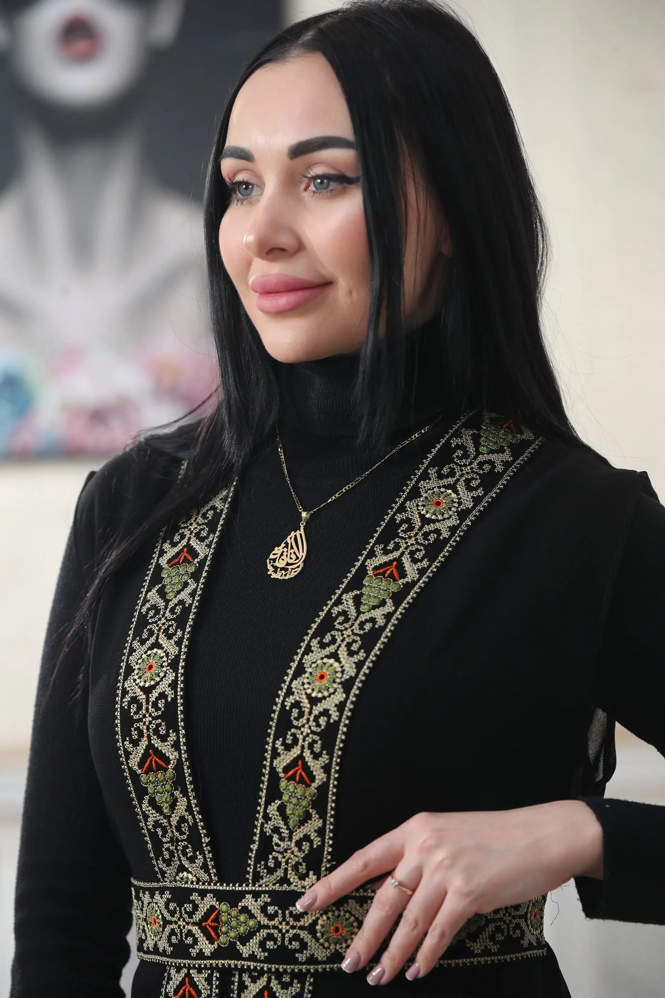 Embroidered Chiffon Vest Palestinian Elegance