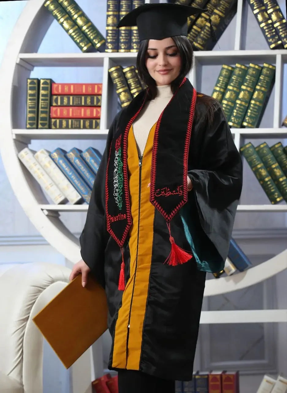 Embroidered Stole with Palestine Map & Arabic Script – Celebrate Cultural Heritage Palestinian Elegance