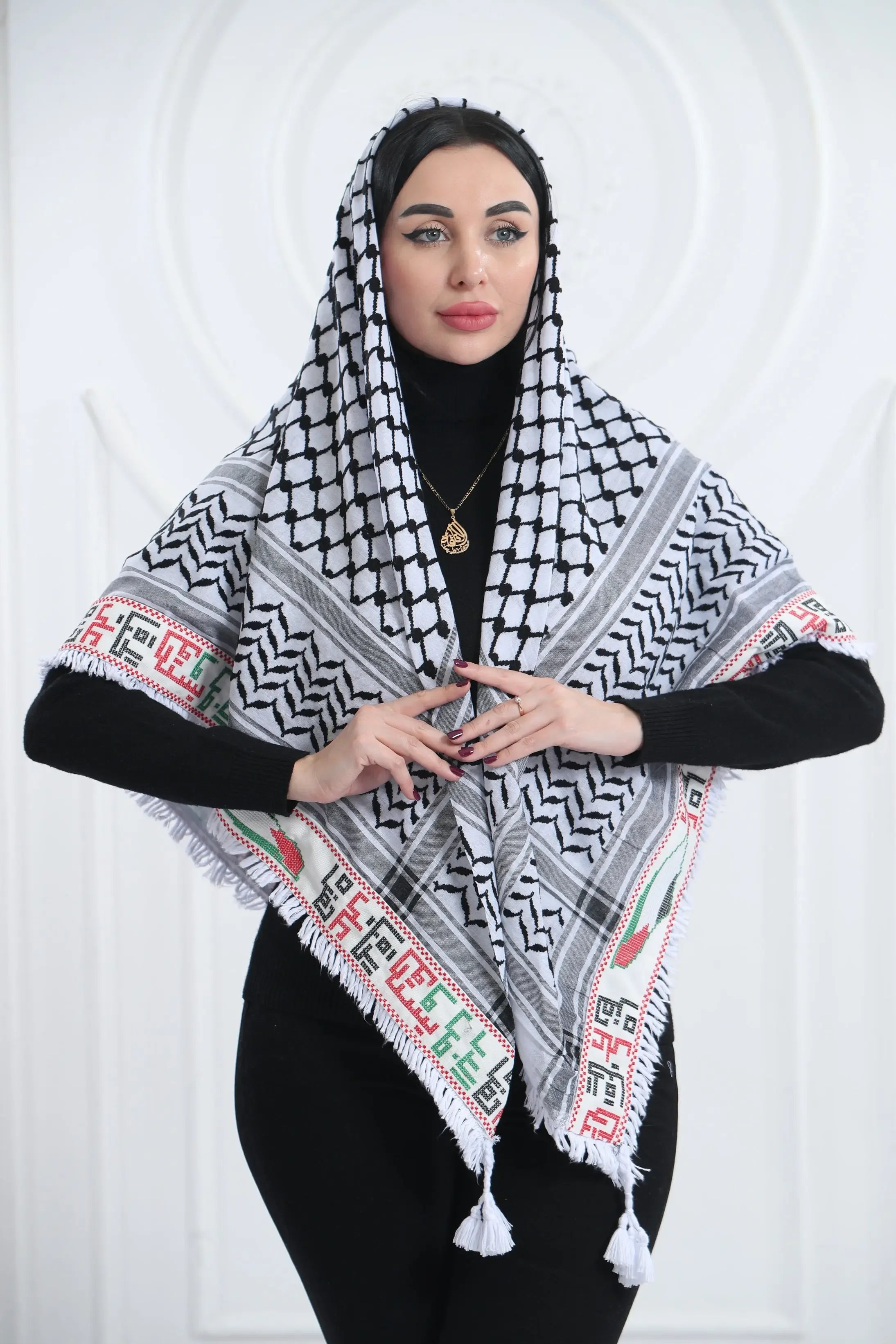 Symbol of Pride: Palestine Map Embroidered Kuffia Palestinian Elegance