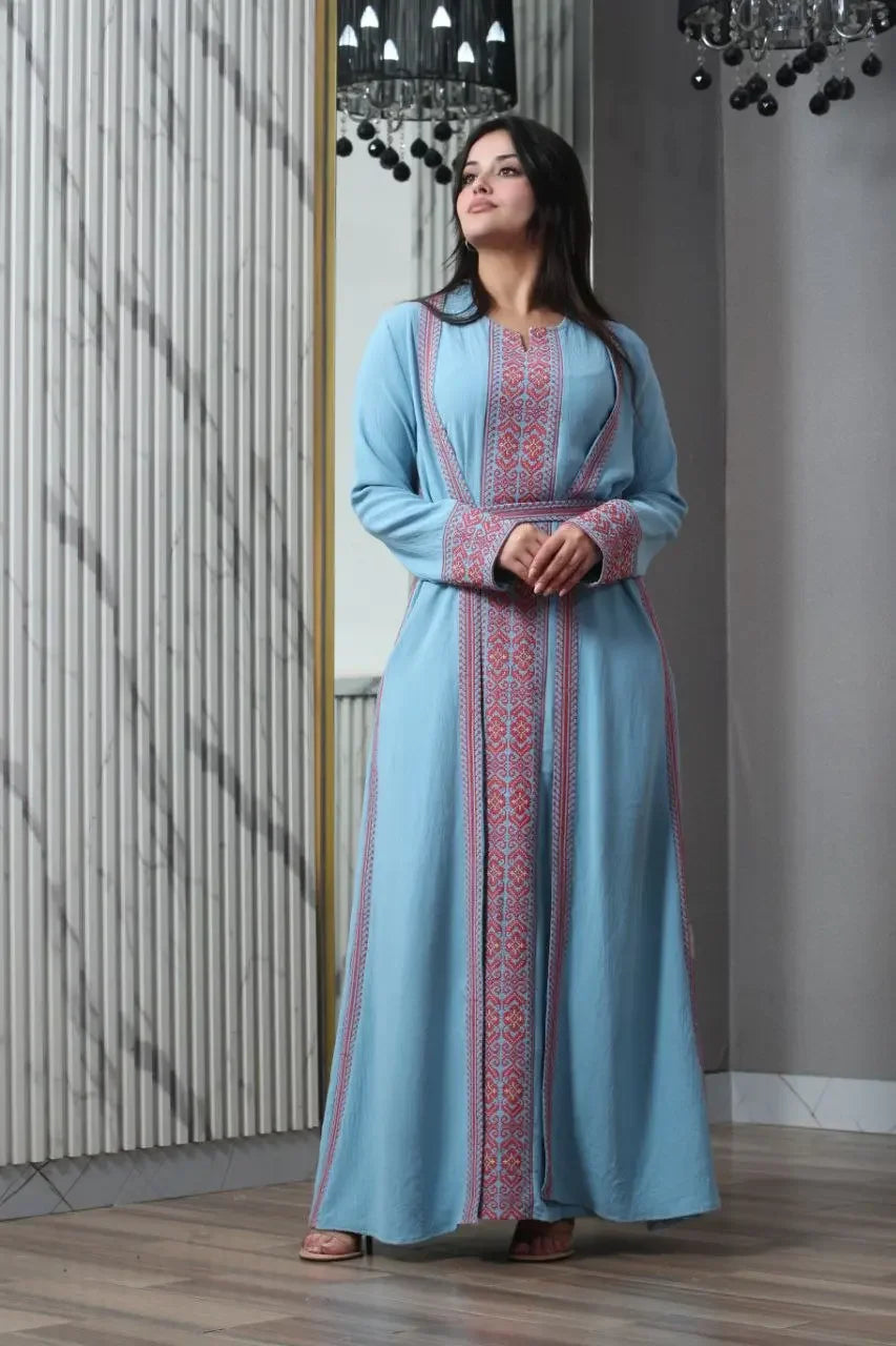 Simple Embroidery 2Pc Abaya: Elegance and Versatility in Modest Fashion Palestinian Elegance