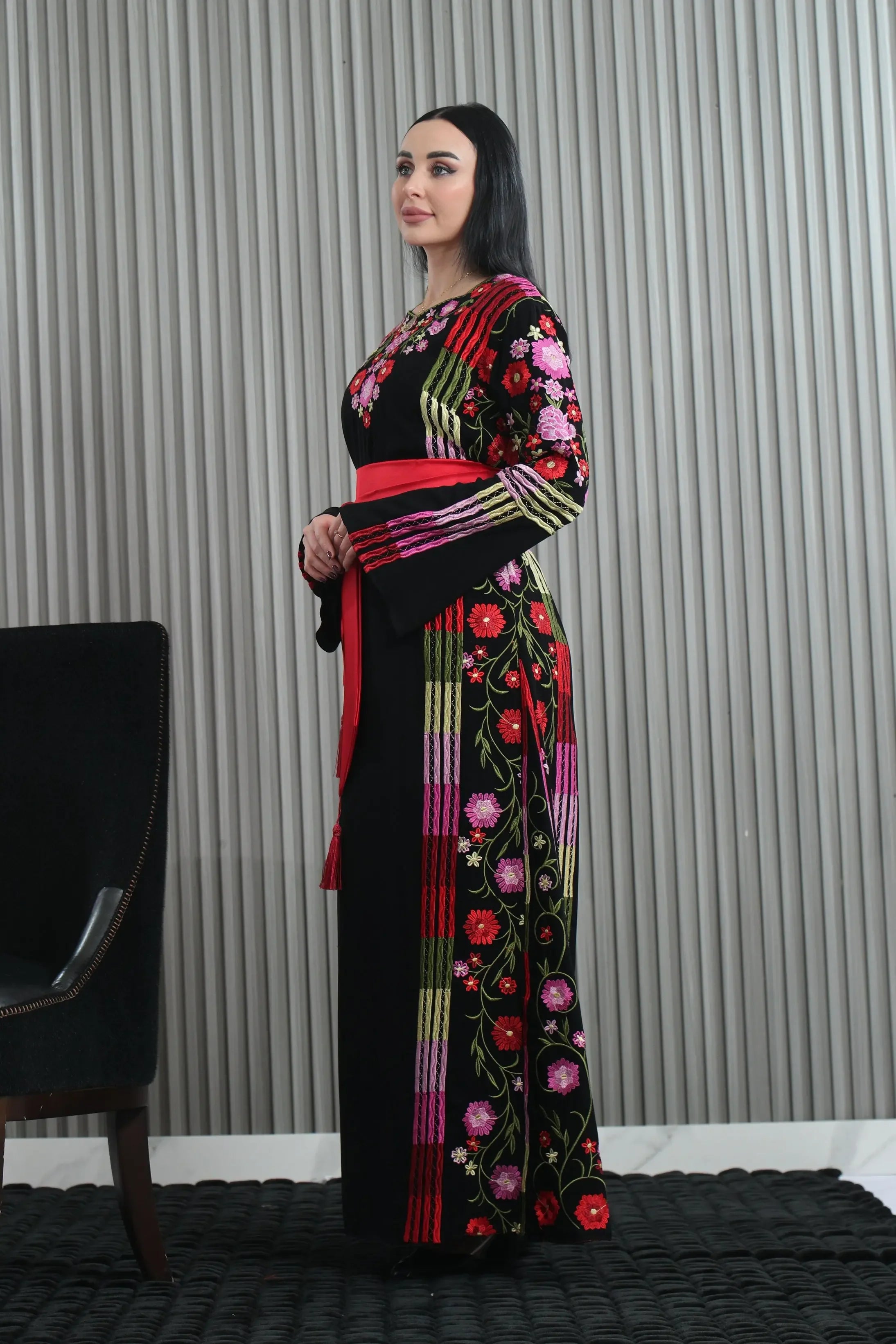 Vibrant Elegance: The Embroidered Multicolored Thoub Palestinian Elegance