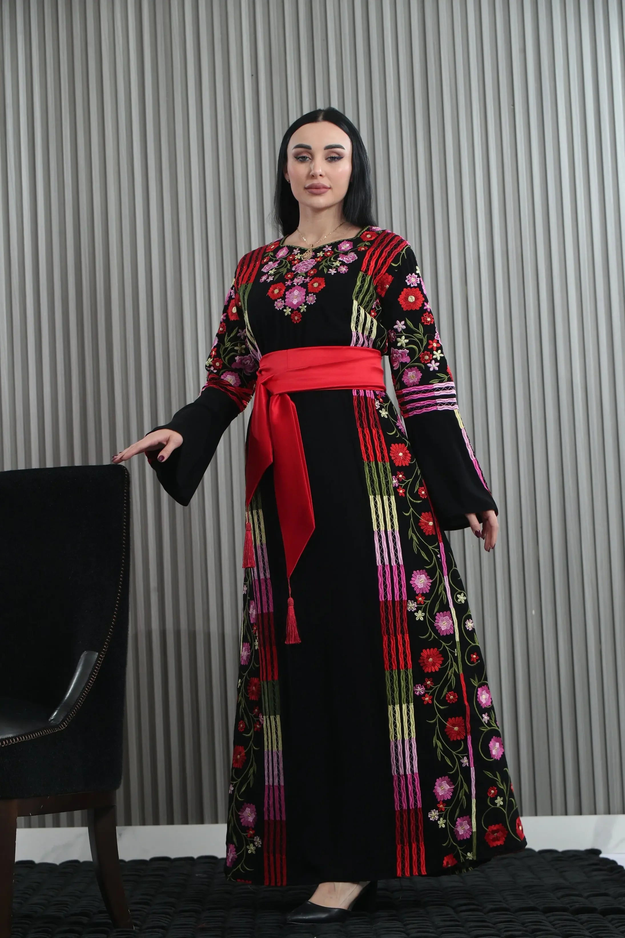 Vibrant Elegance: The Embroidered Multicolored Thoub Palestinian Elegance