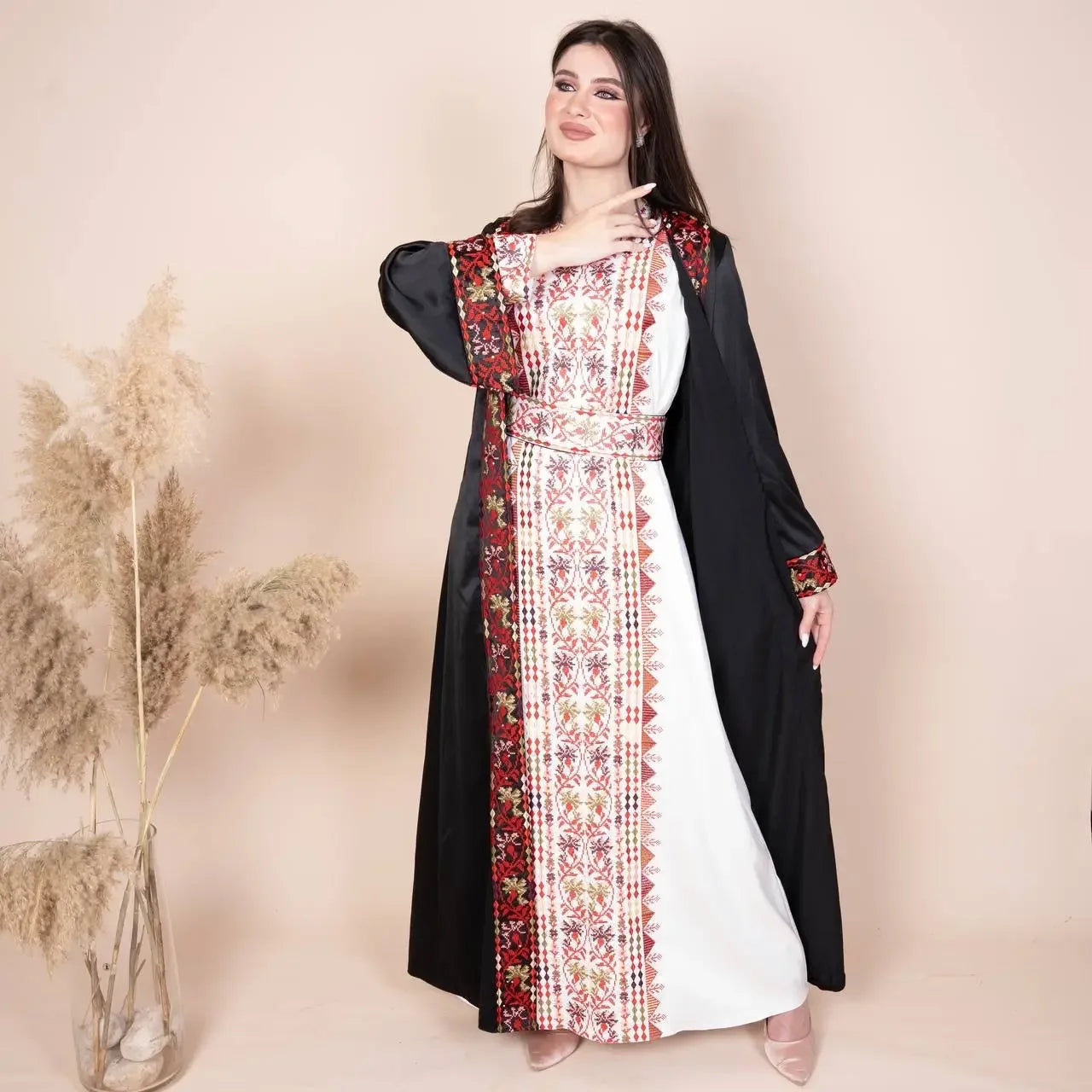 Embroidery Satin Kaftan: Luxurious Style and Unique Elegance Palestinian Elegance