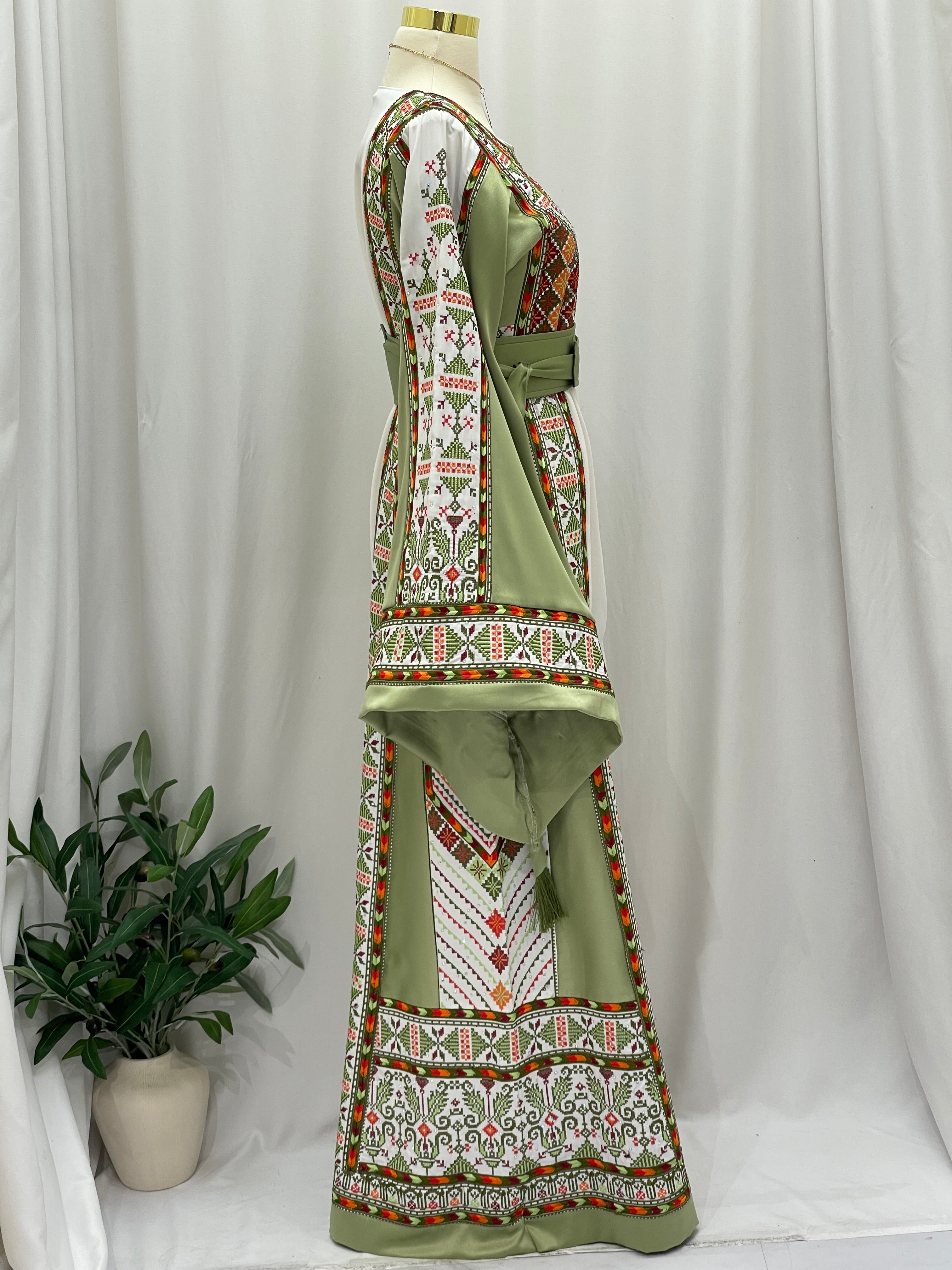 Palestinian Embroidered Olive Thobe – Heritage Elegance