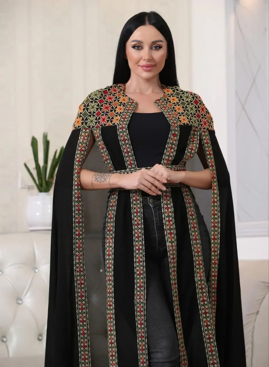 Multi-Color Embroidered Star Bisht – Elegant and Stylish Wardrobe Essential Palestinian Elegance