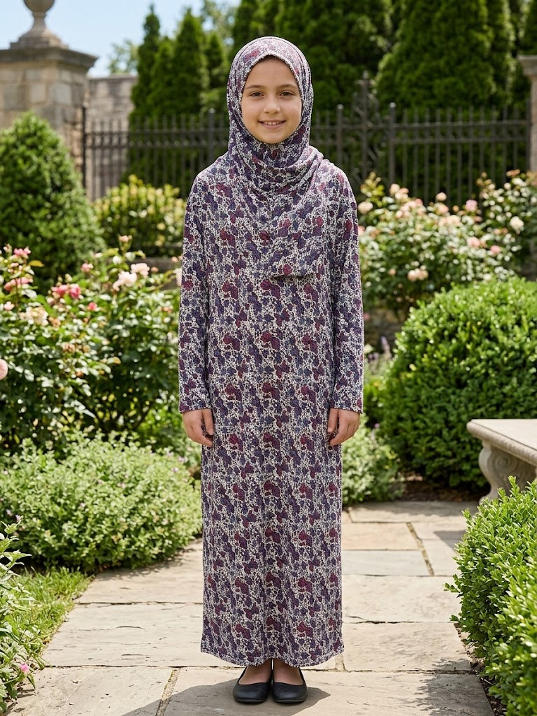 Modest Soft Lycra Full Prayer Dress with Scarf For Girls