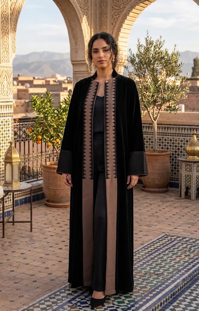 Moroccan Embroidery Kimono- designed in a classic open front silhouette