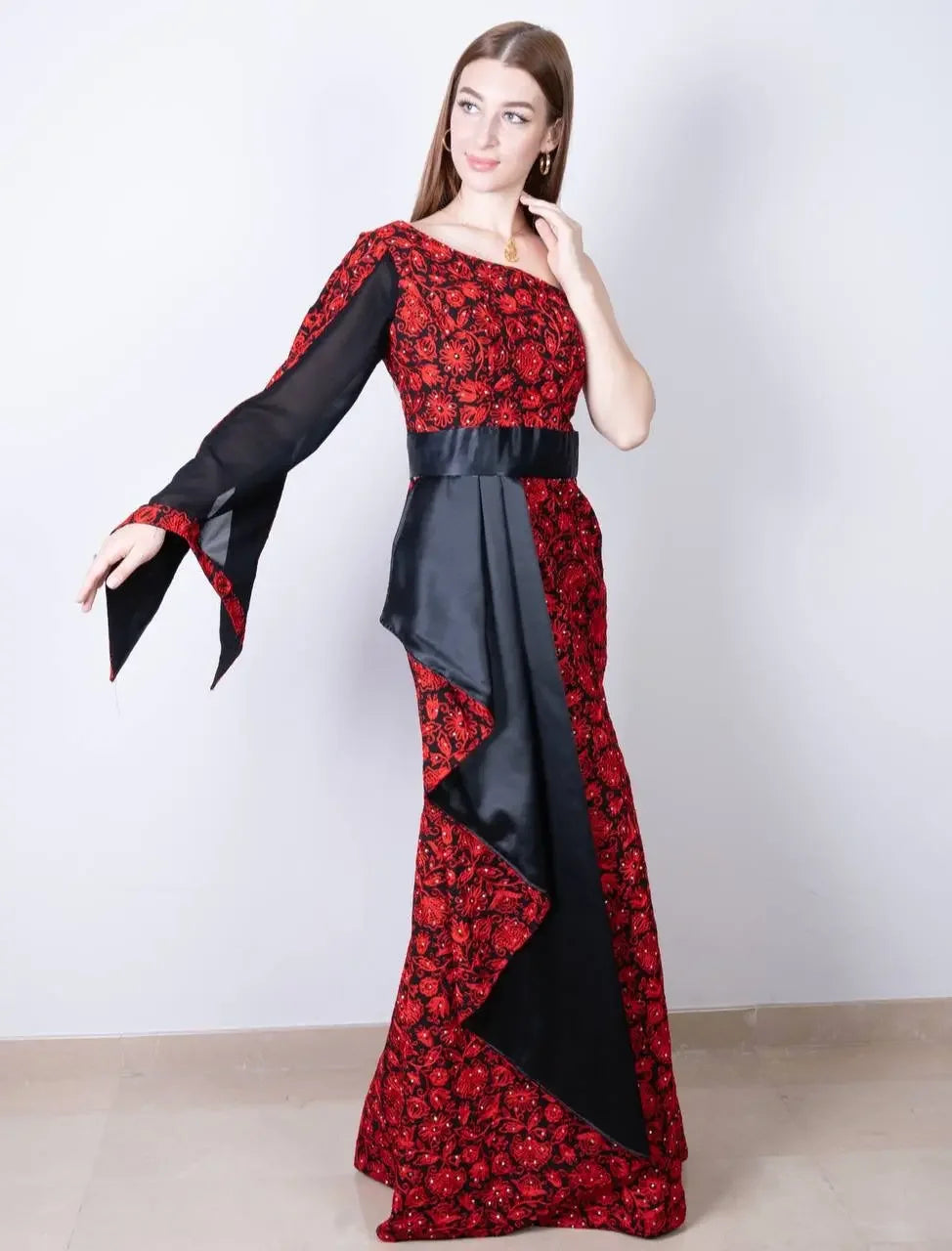Full Embroidered Loom Modern Dress: Elegance and Modern Design Palestinian Elegance