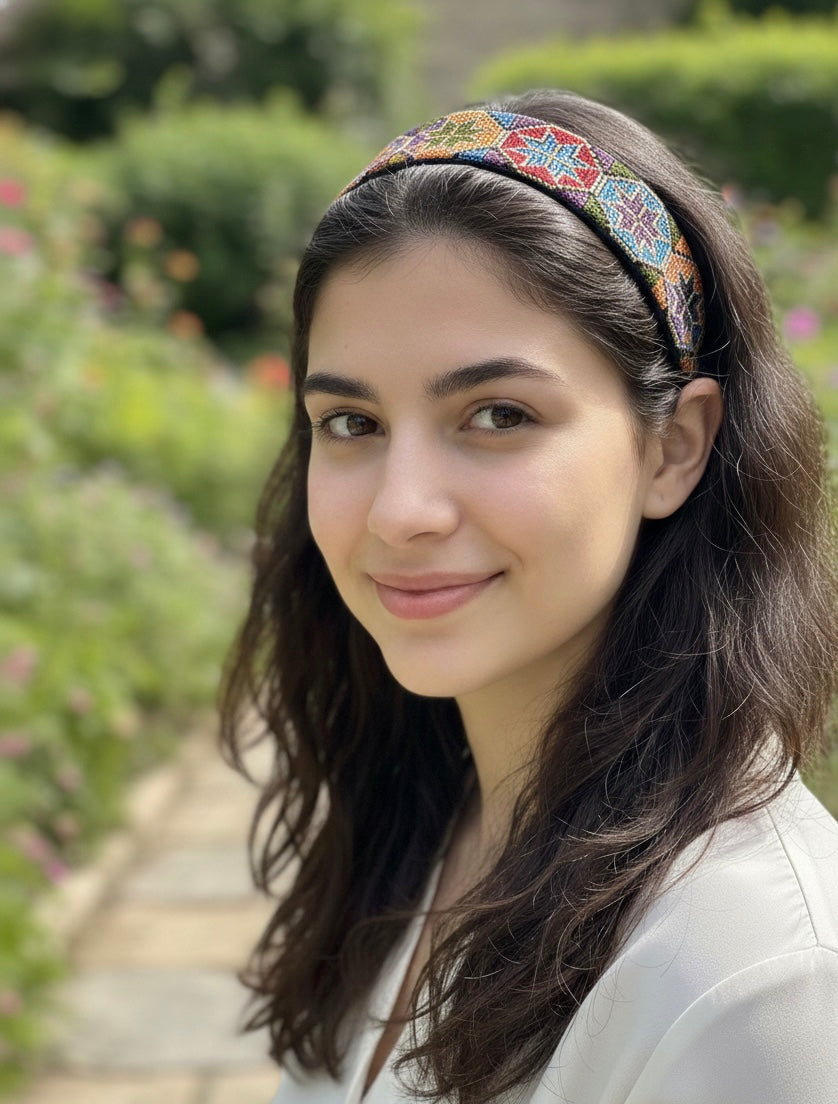Palestinian Embroidered Headband-featuring classic geometric outfits special occasions.