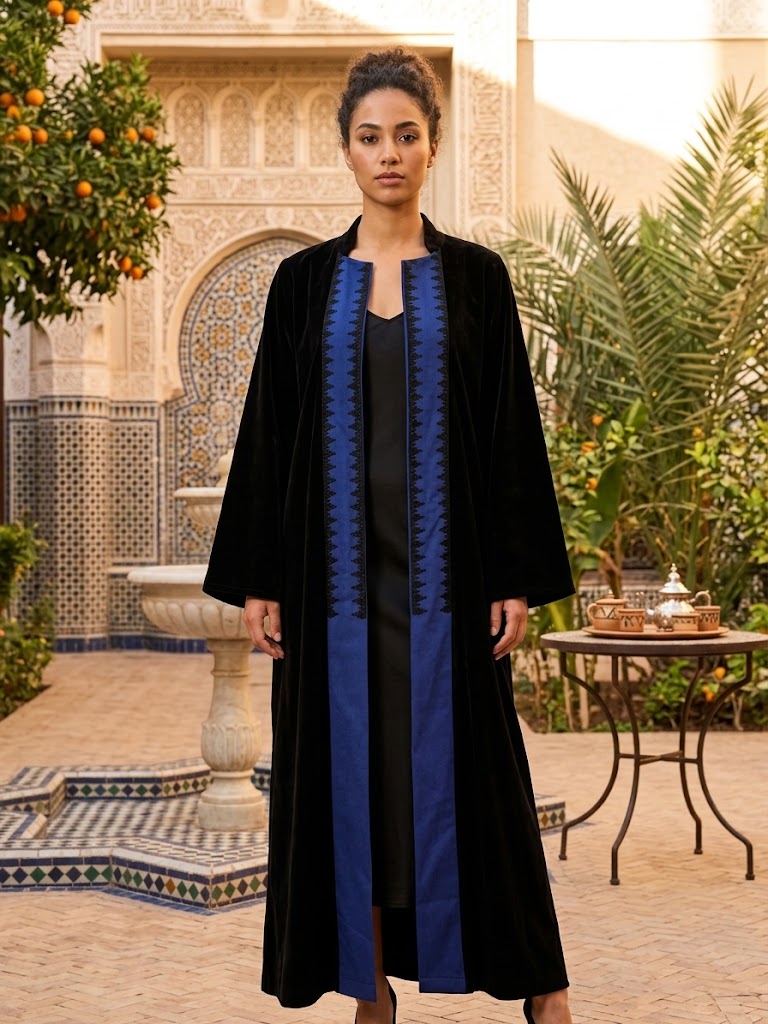 Moroccan Embroidery Kimono- designed in a classic open front silhouette