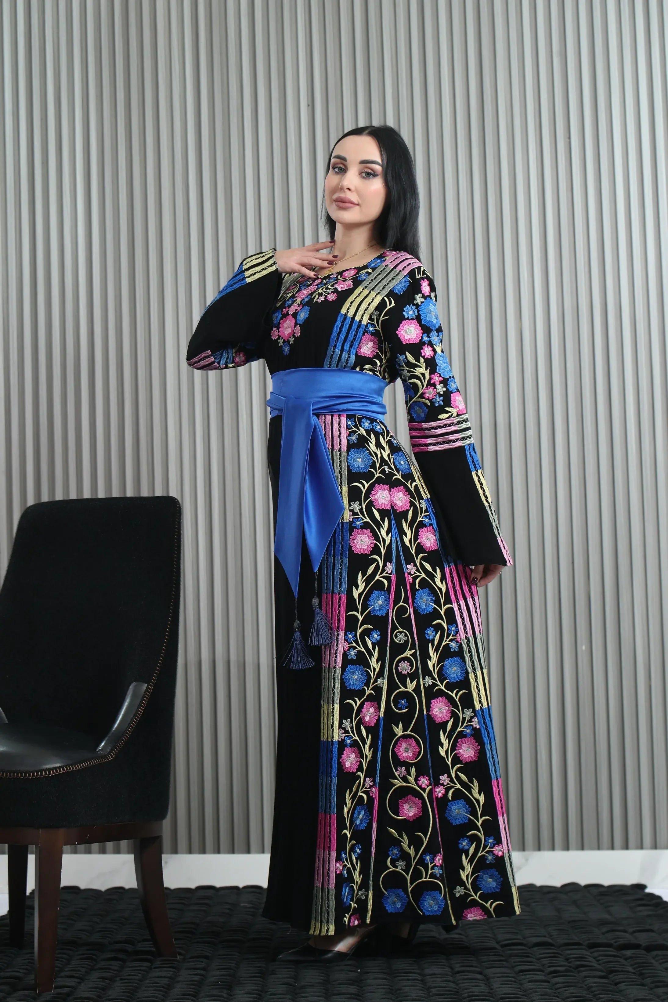 Vibrant Elegance: The Embroidered Multicolored Thoub Palestinian Elegance