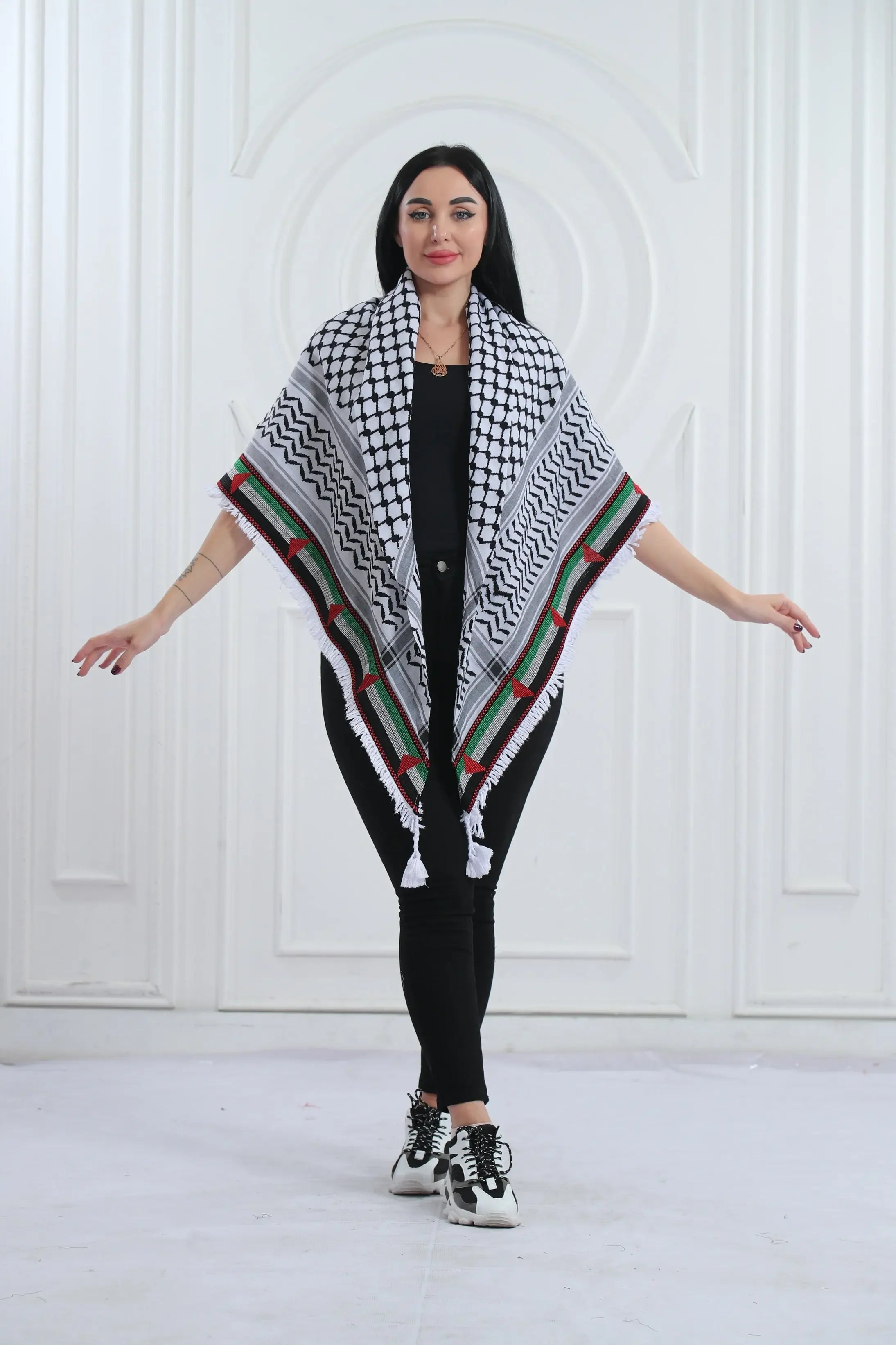 Pride and Heritage: Palestinian Flag Embroidered Kuffia Palestinian Elegance