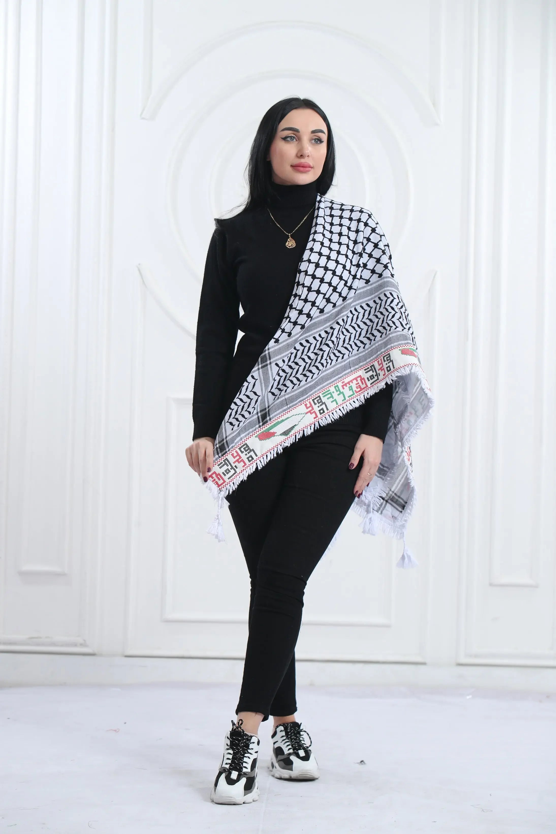 Symbol of Pride: Palestine Map Embroidered Kuffia Palestinian Elegance