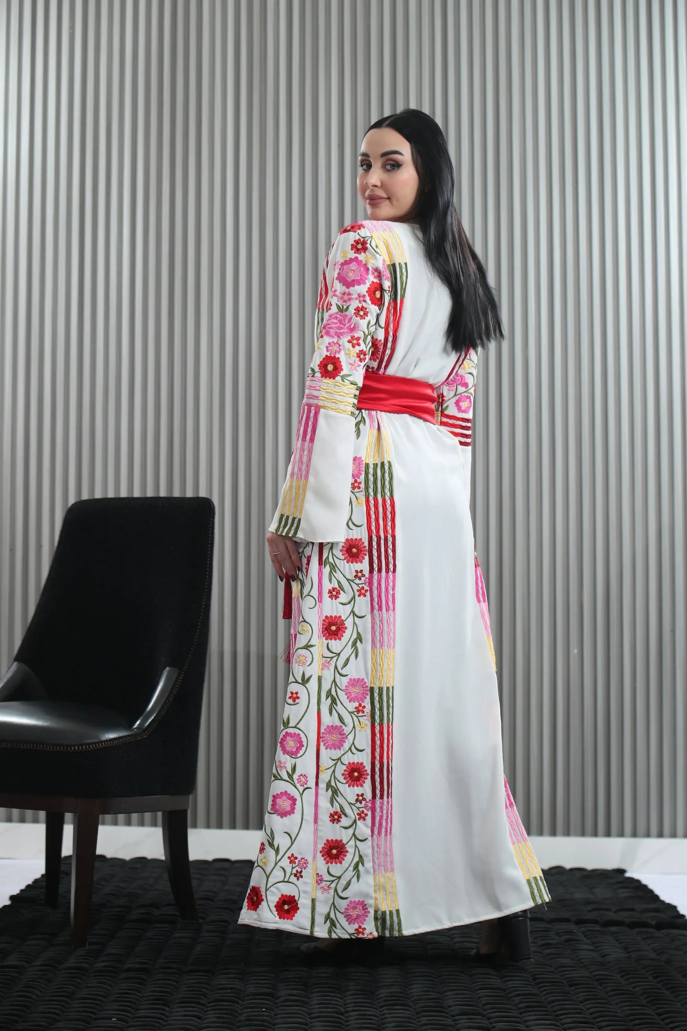 Embroidered White Multicolored Thoub Palestinian Elegance