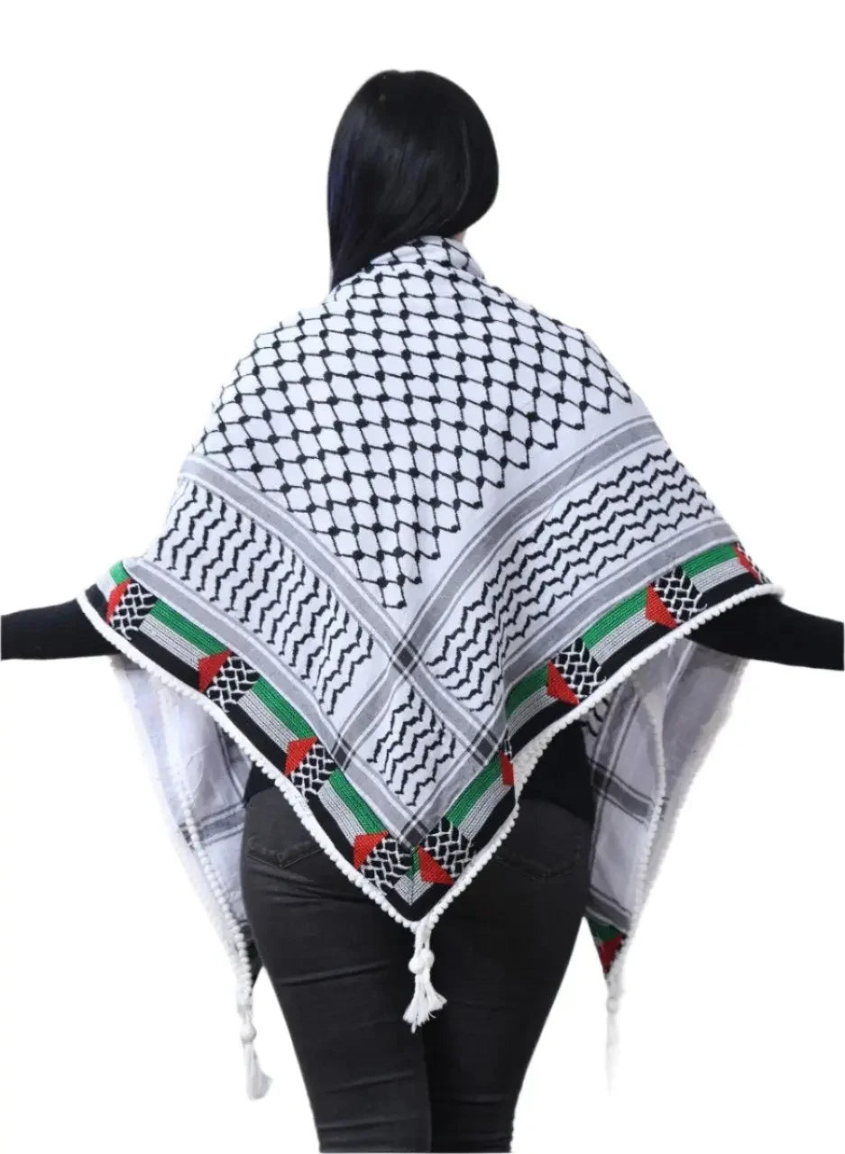 Embroidered Kuffiyeh with Flag: Cultural Pride and Timeless Elegance Palestinian Elegance