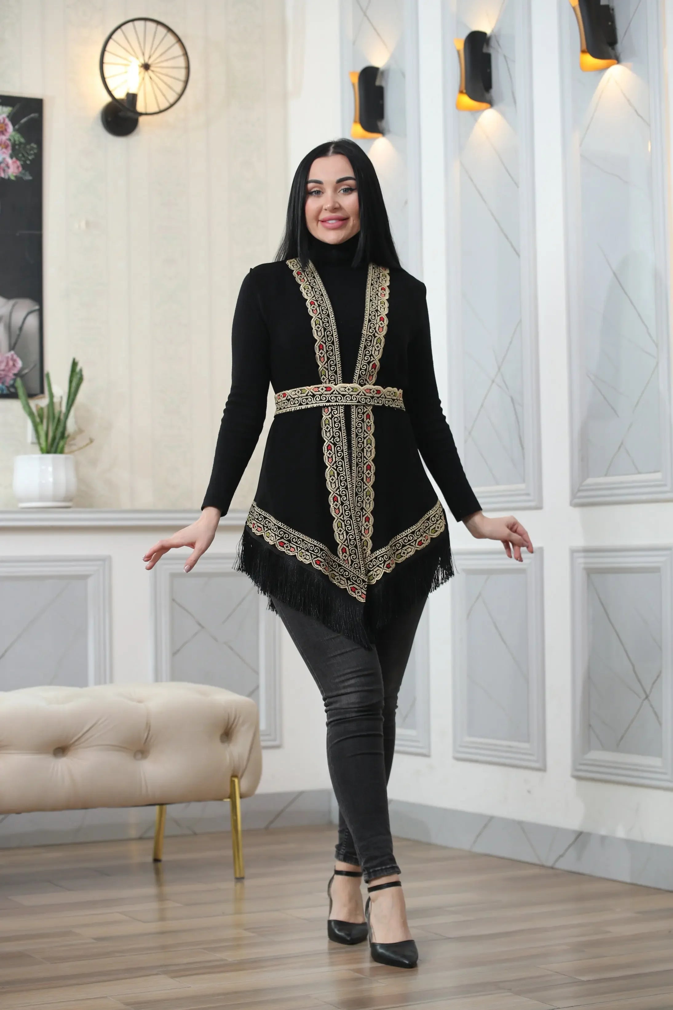 Embroidered Chiffon Vest Palestinian Elegance