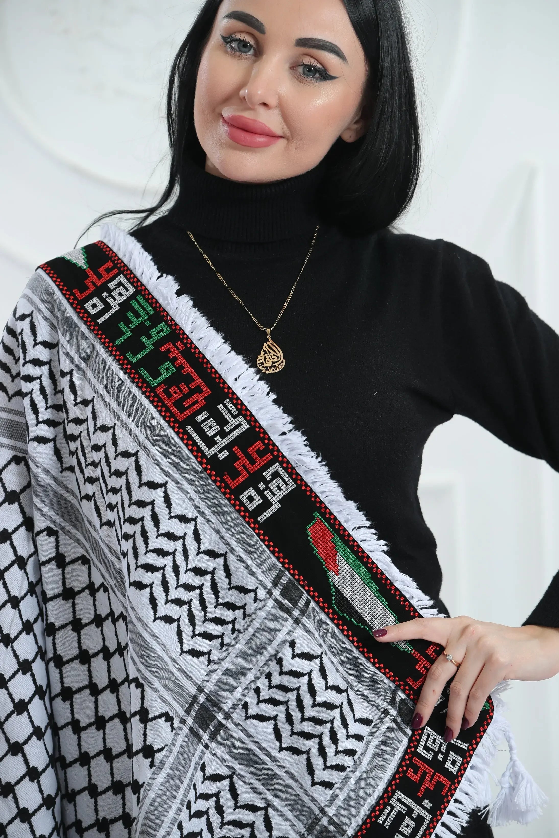 Symbol of Pride: Palestine Map Embroidered Kuffia Palestinian Elegance