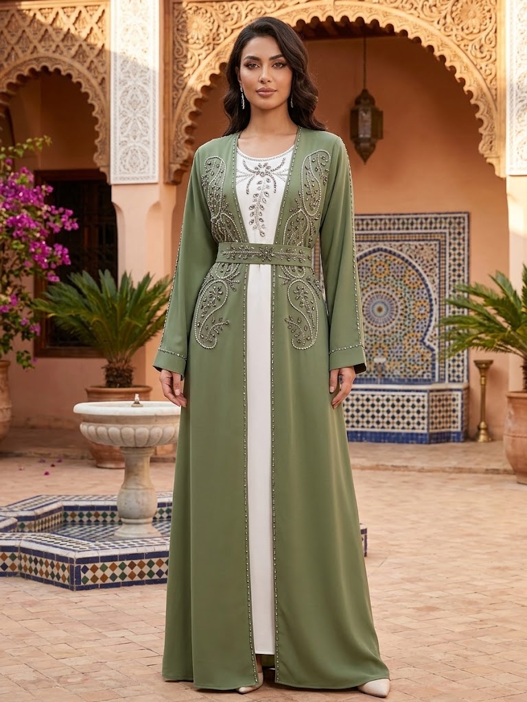 Rhinestone Moroccan Style Abaya: Traditional Elegance with Modern Flair