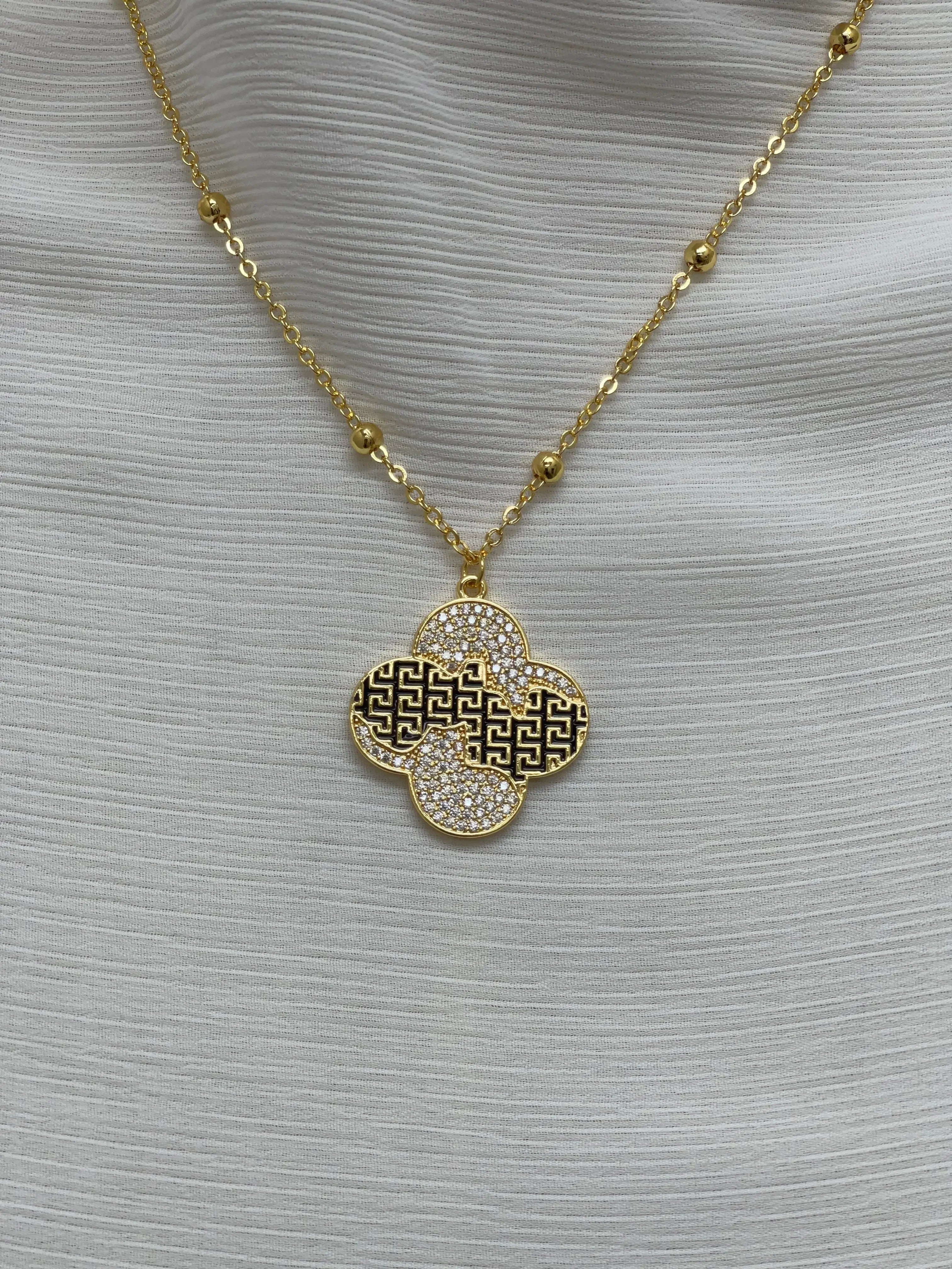 Radiant Elegance: Zircon Plated Gold Necklace Palestinian Elegance