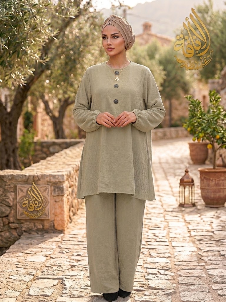 Modest Women's Long Tunic & Pant Set - Contemporary & Stylish