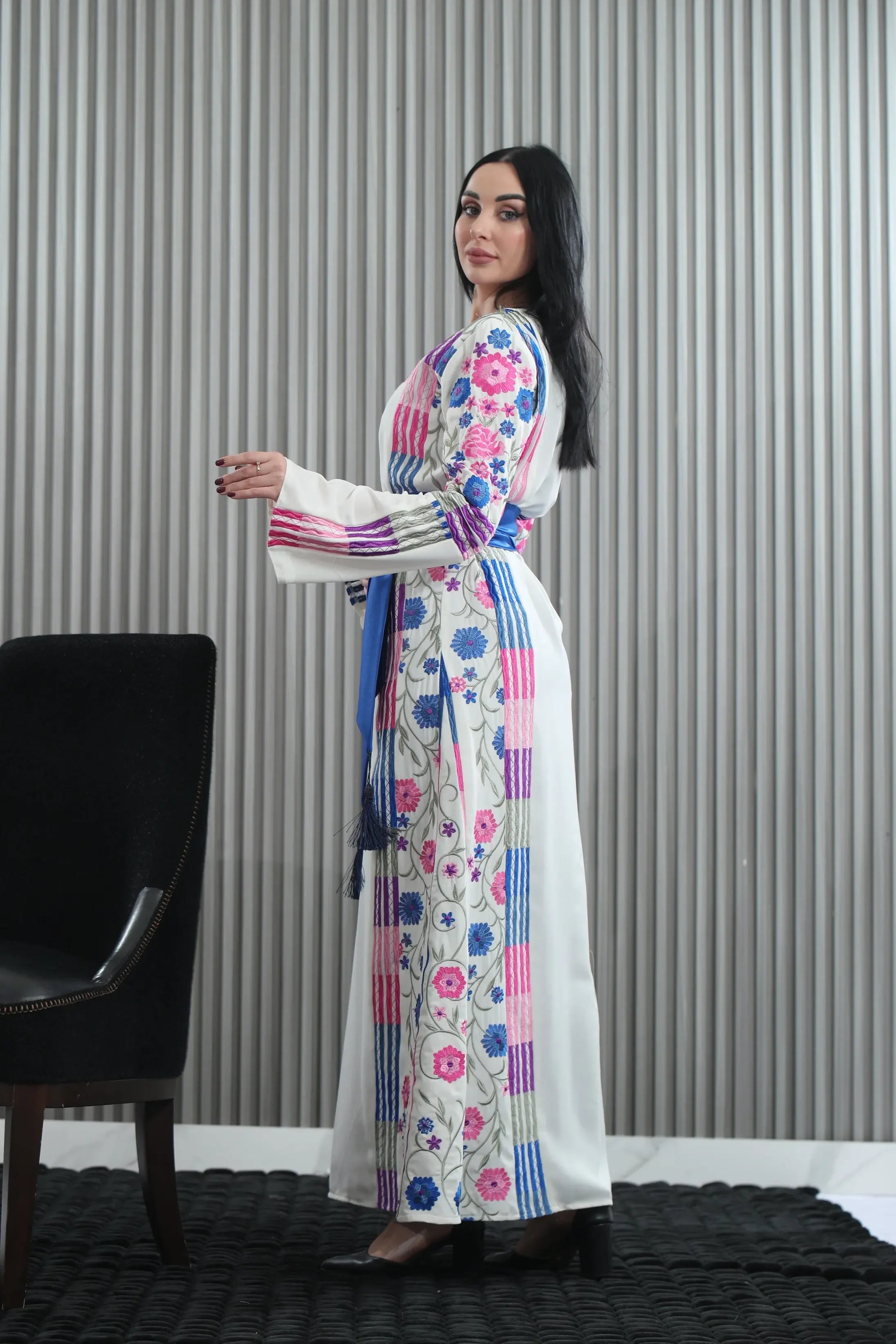 Embroidered White Multicolored Thoub Palestinian Elegance
