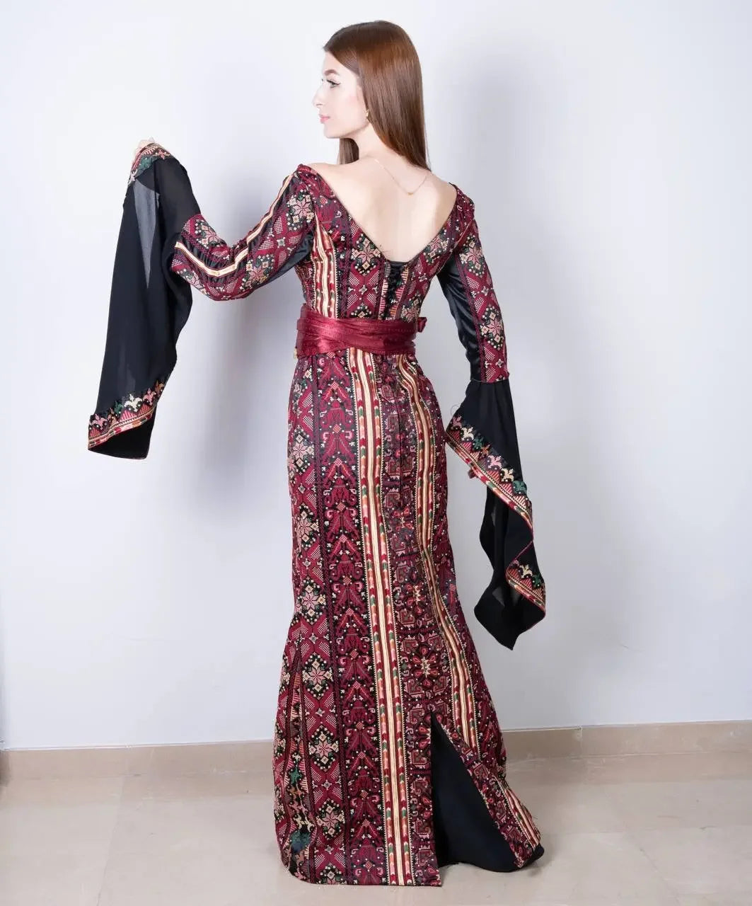 Embroidered High Quality Henna Dress: Traditional Elegance Meets Modern Style Palestinian Elegance
