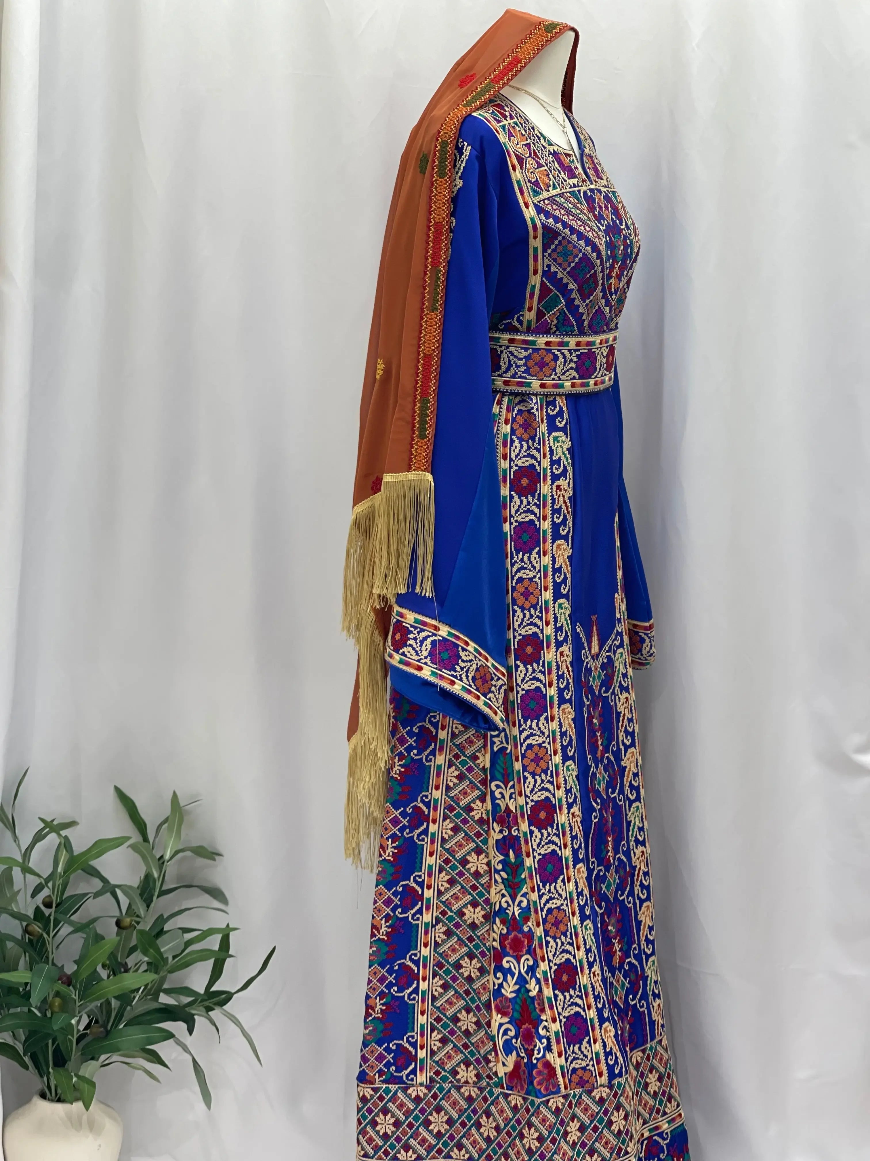 Luxury Embroidered Royal Blue Thoub Palestinian Elegance