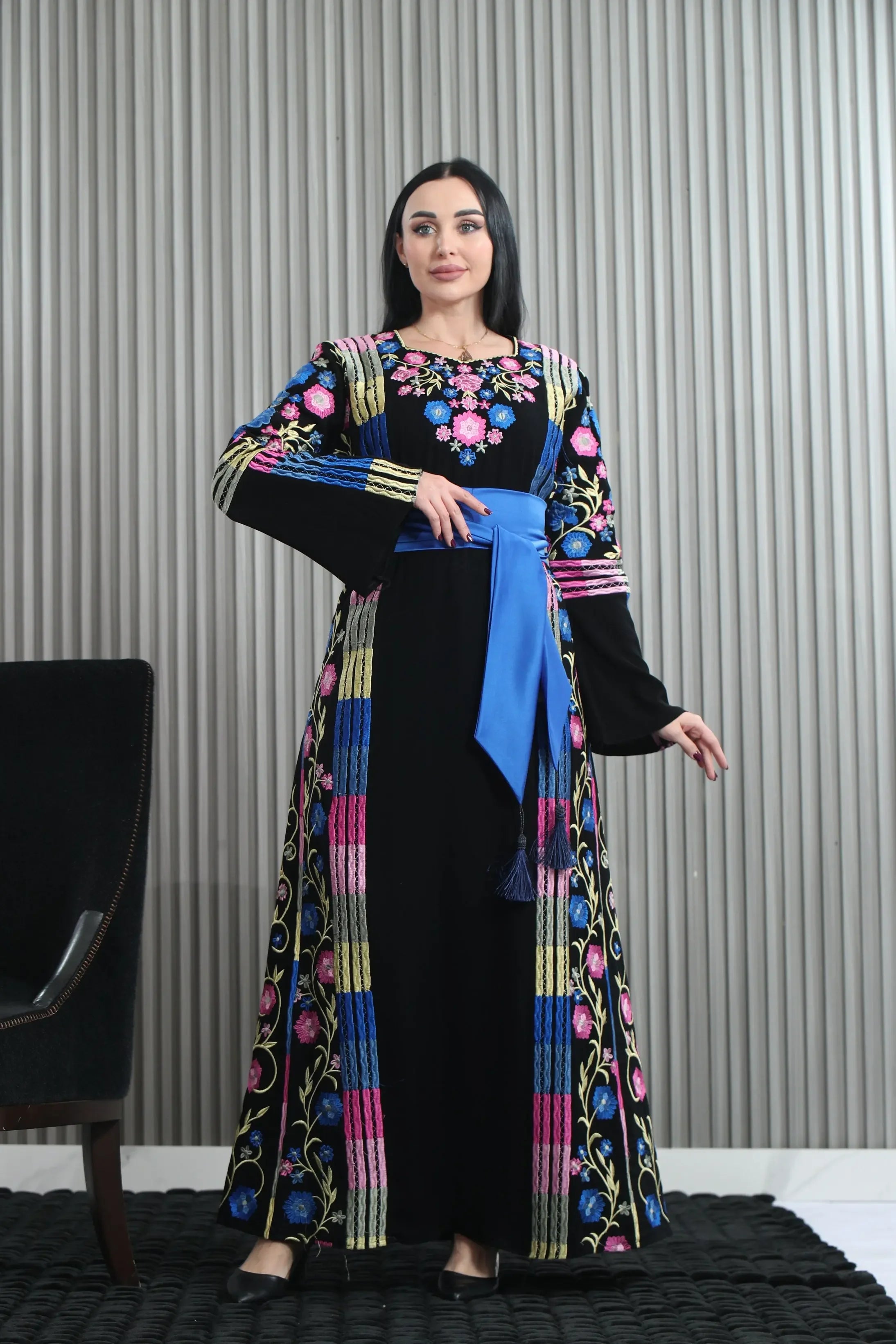 Vibrant Elegance: The Embroidered Multicolored Thoub Palestinian Elegance