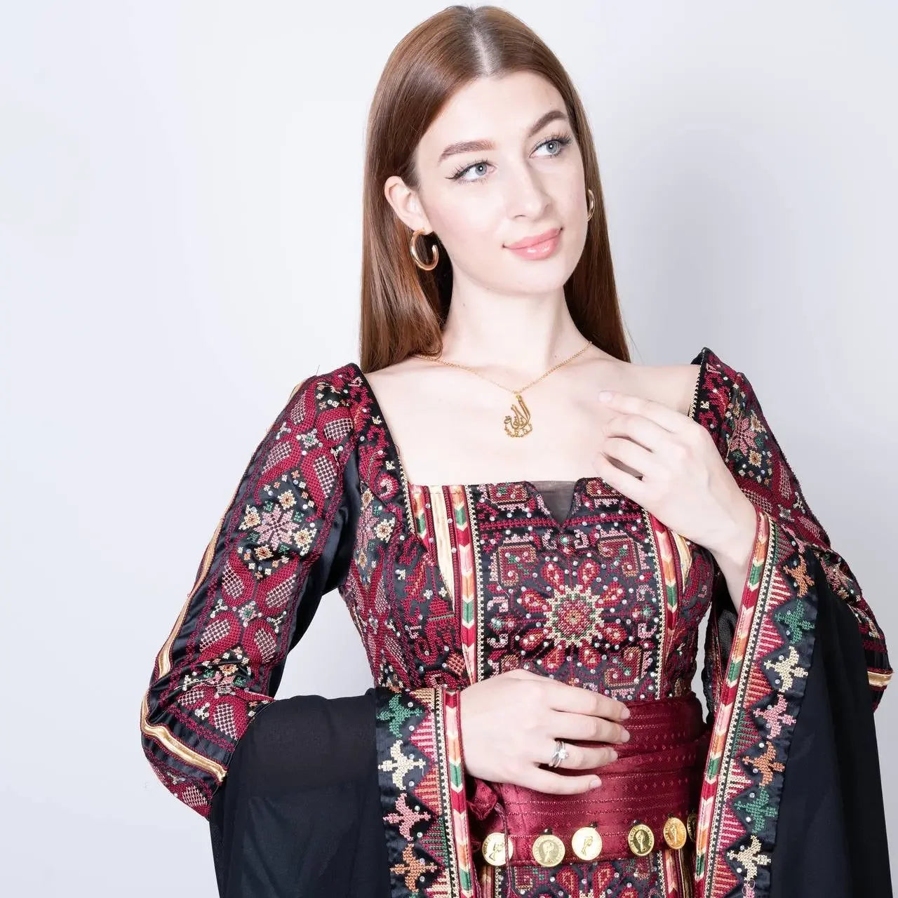 Embroidered High Quality Henna Dress: Traditional Elegance Meets Modern Style Palestinian Elegance