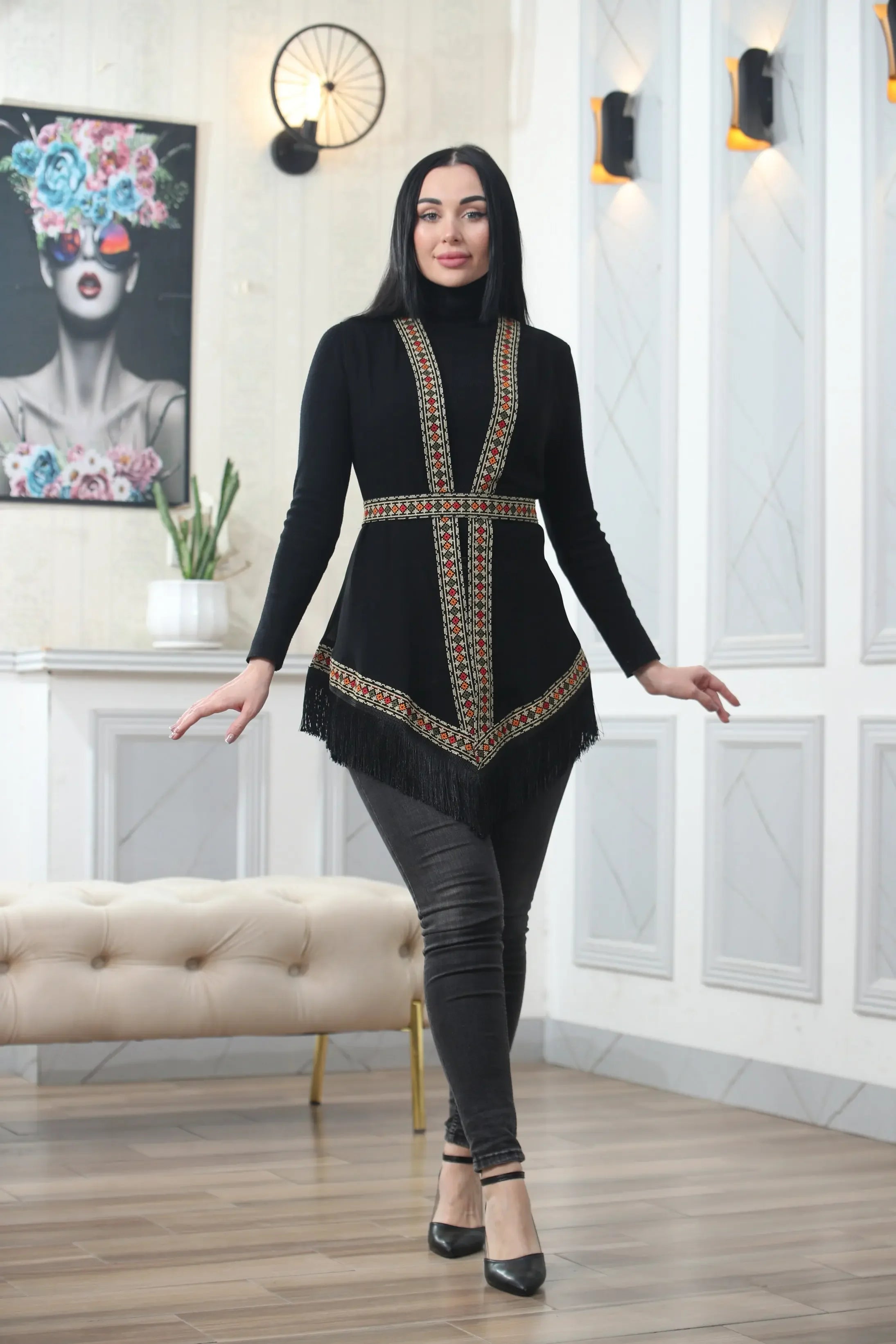 Embroidered Chiffon Vest Palestinian Elegance