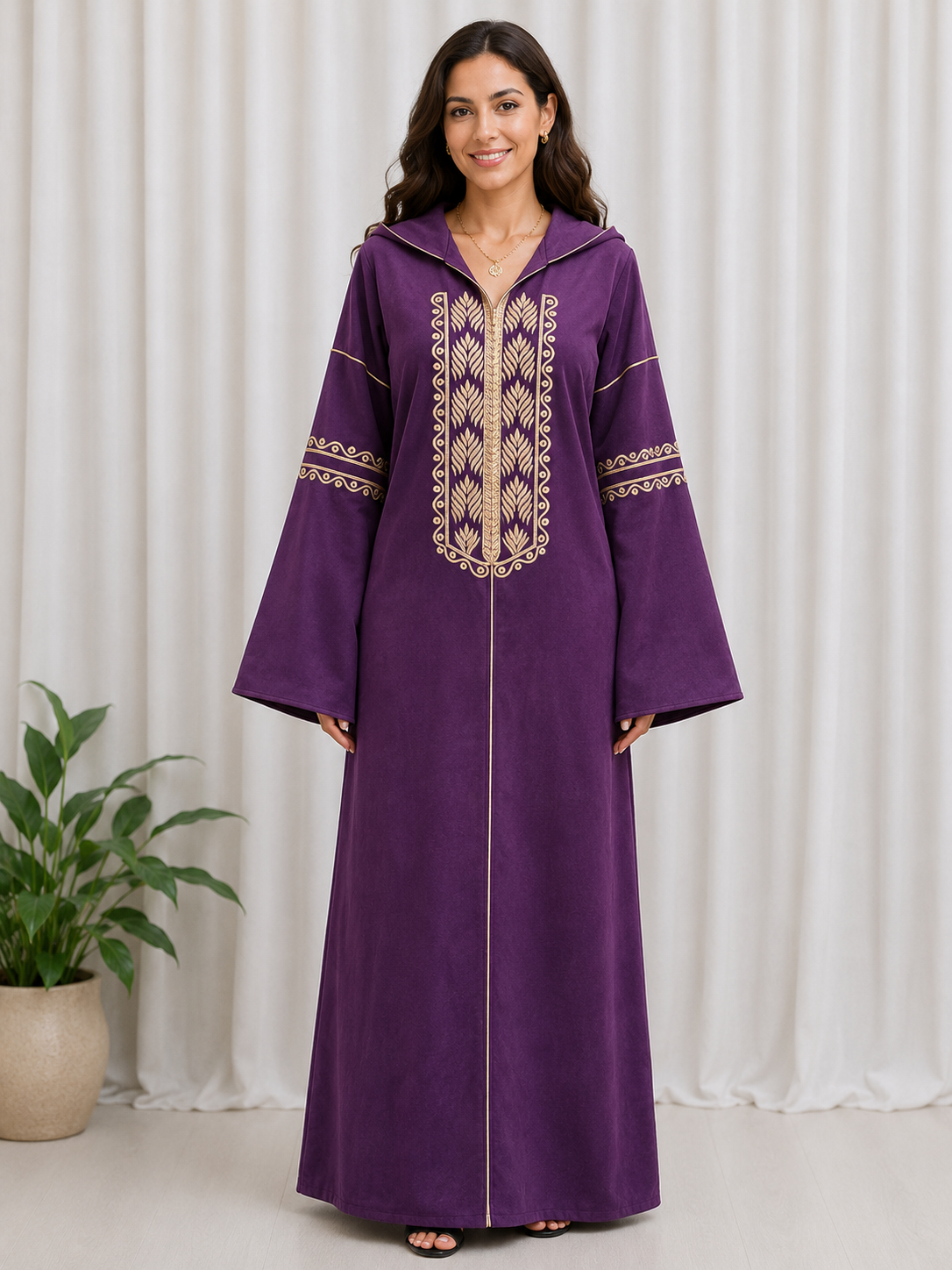 Heritage Suede Embroidered Hooded Abaya
