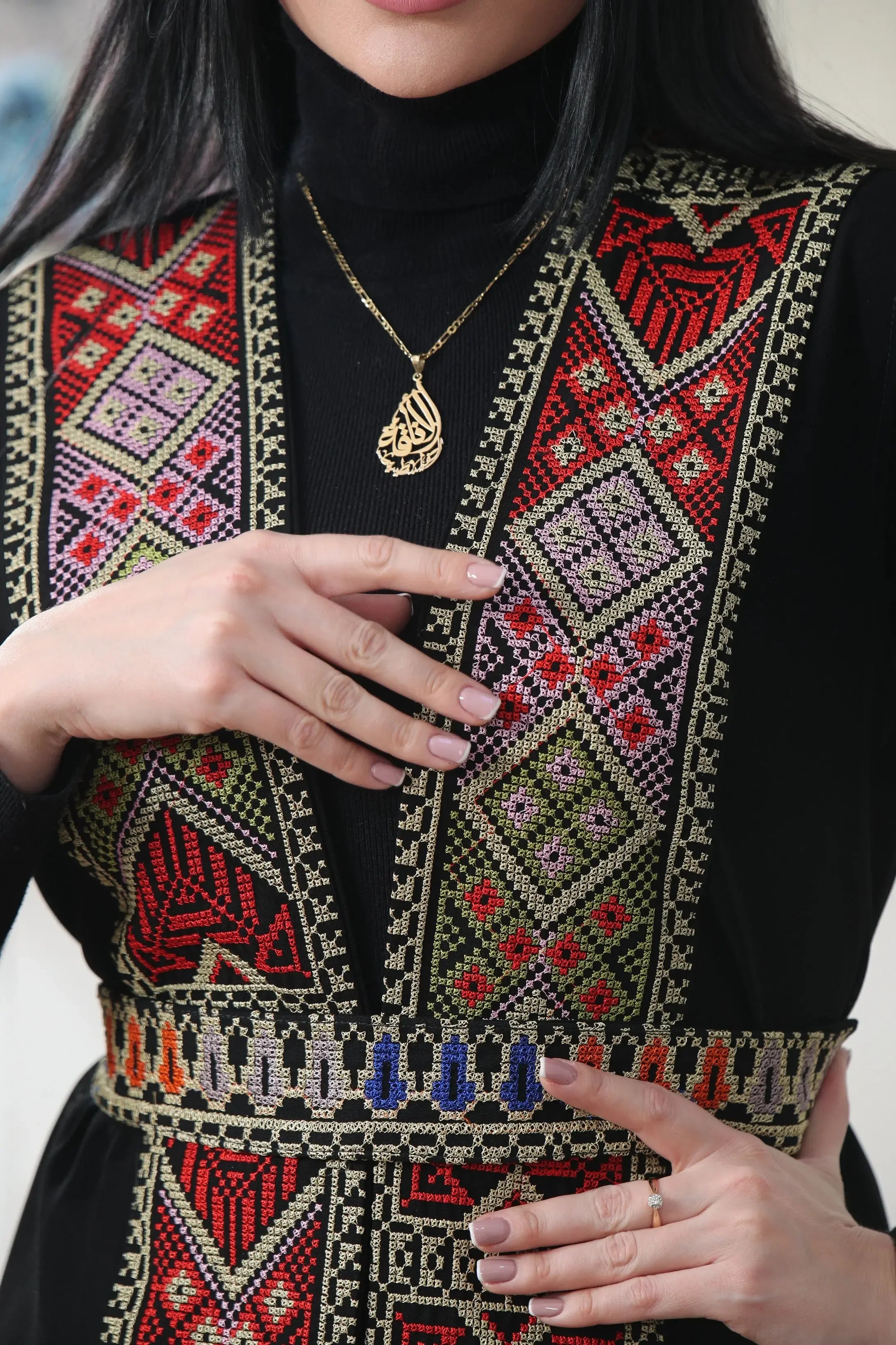 Embroidered Chiffon Vest With Tassels Palestinian Elegance