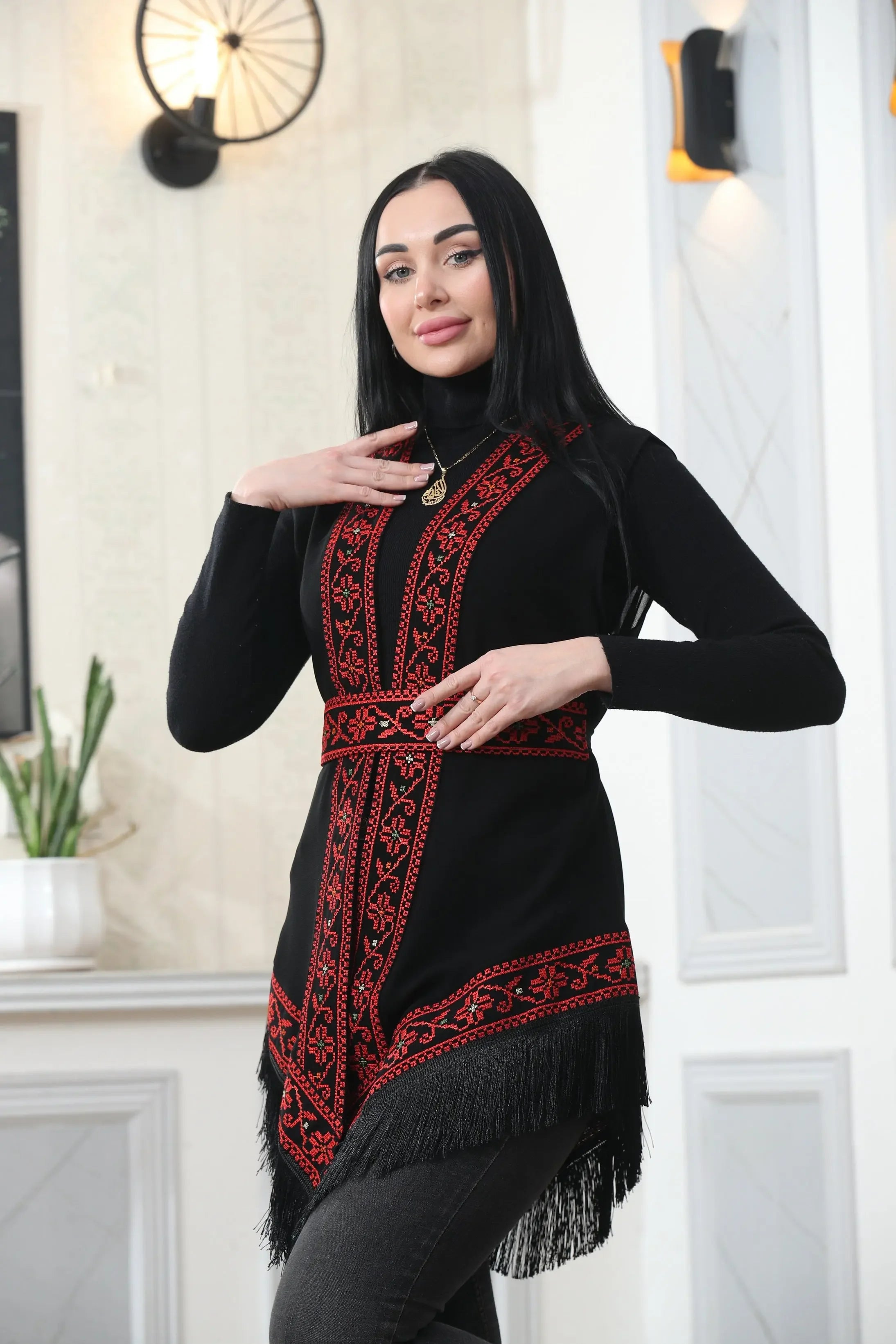 Embroidered Chiffon Vest Palestinian Elegance