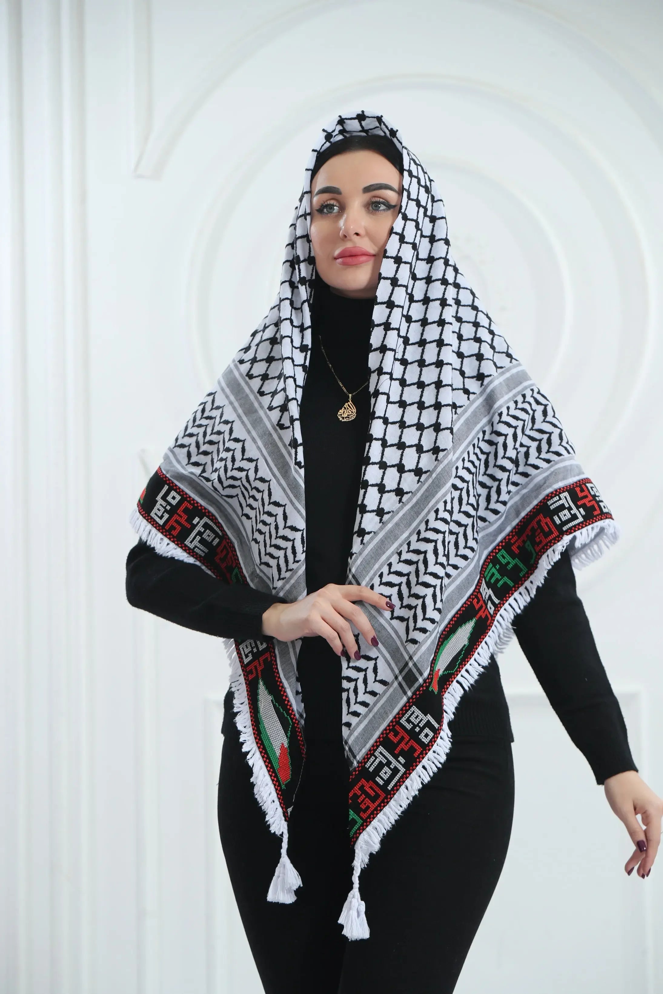 Symbol of Pride: Palestine Map Embroidered Kuffia Palestinian Elegance