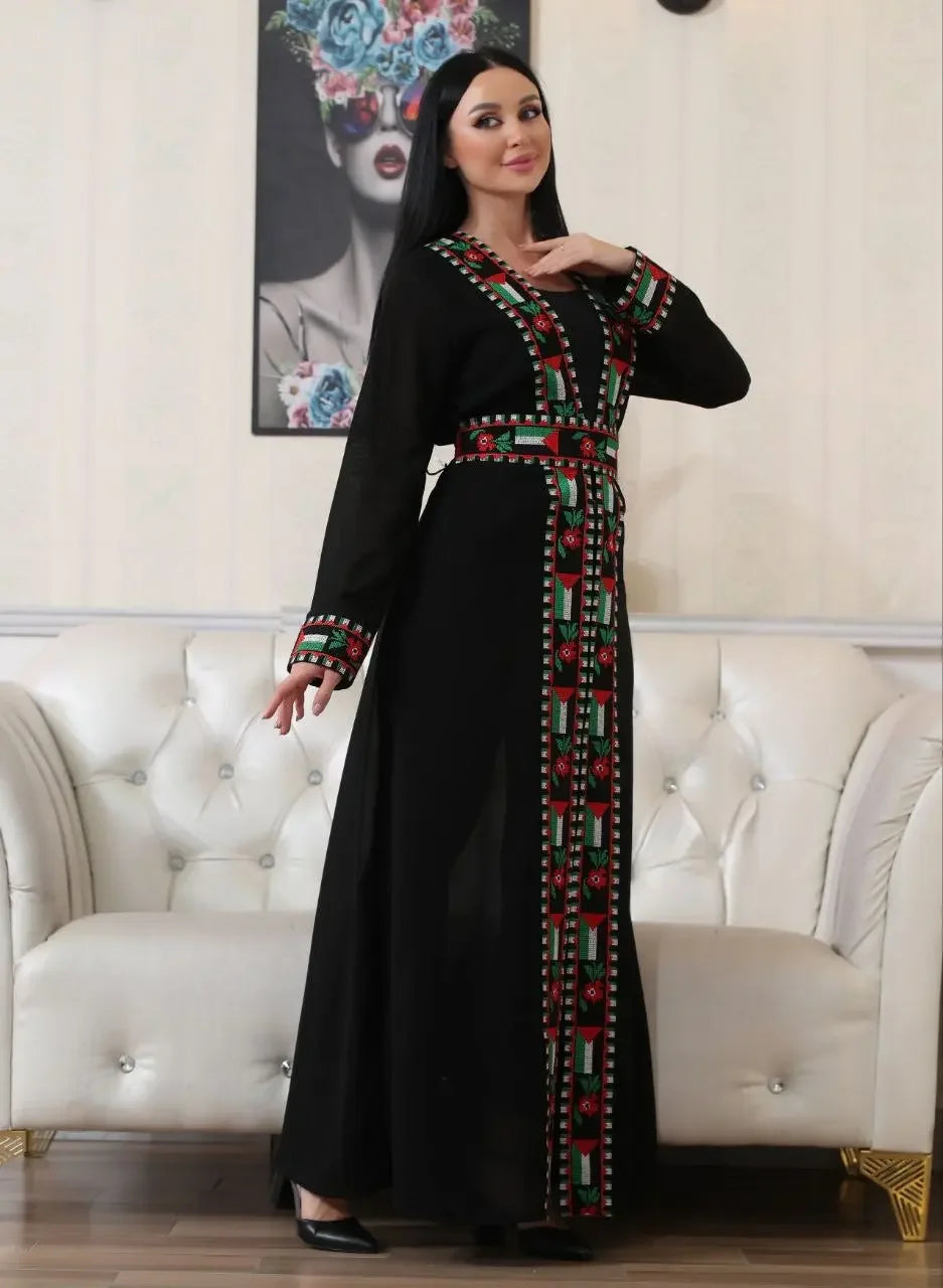 Chiffon Cardigan with Embroidered Palestinian Flag – Cultural Statement Piece Palestinian Elegance