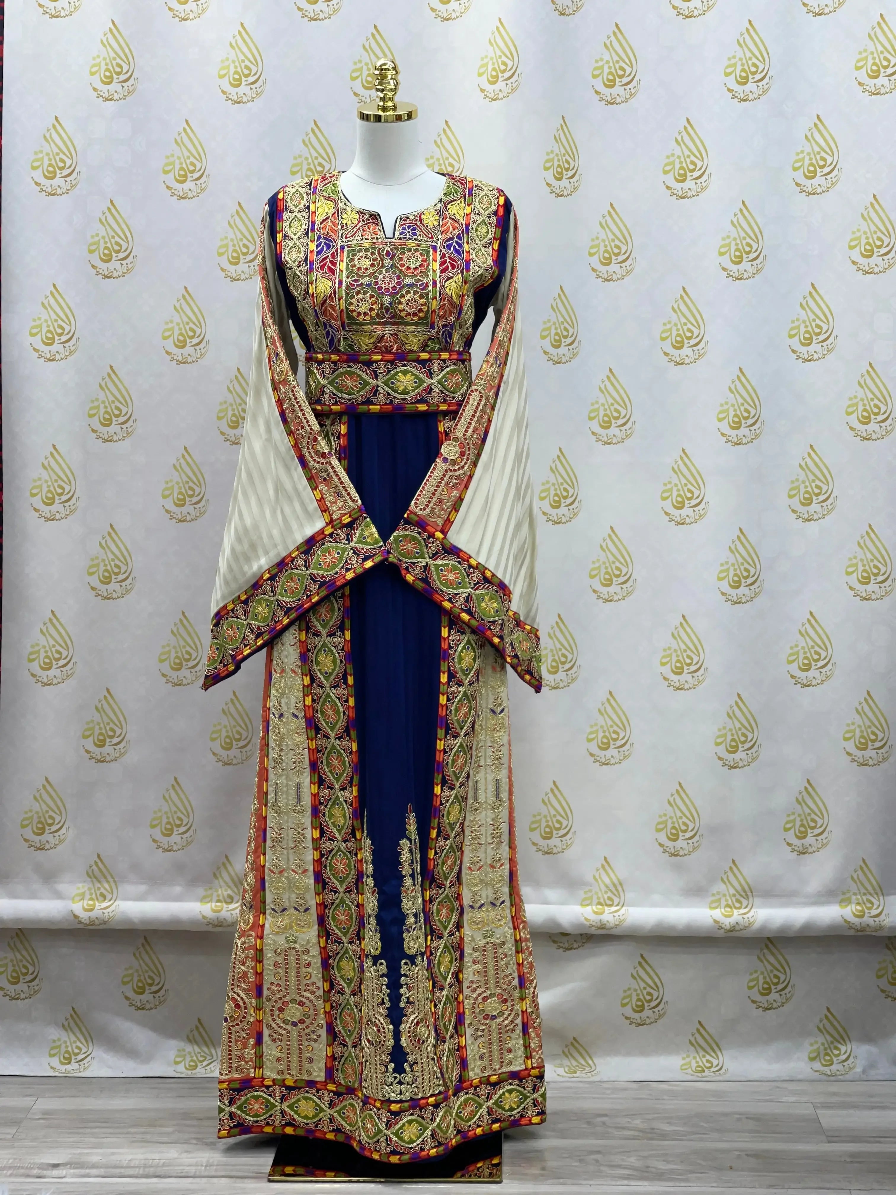 Embroidery Striped Malka Qasab Thoub: Traditional Elegance and Timeless Beauty Palestinian Elegance