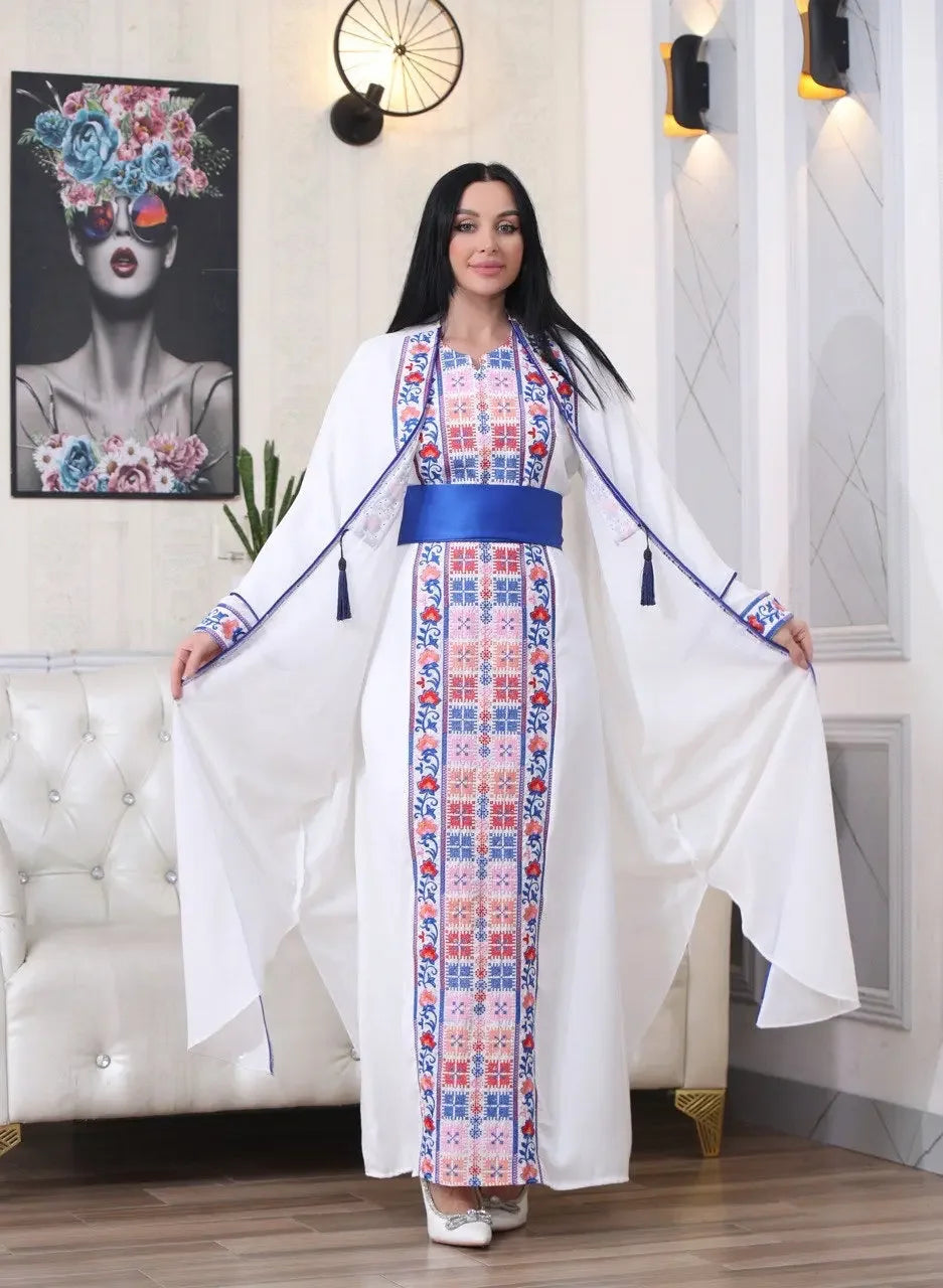 Embroidered Elegant Abaya With Cardigan Palestinian Elegance