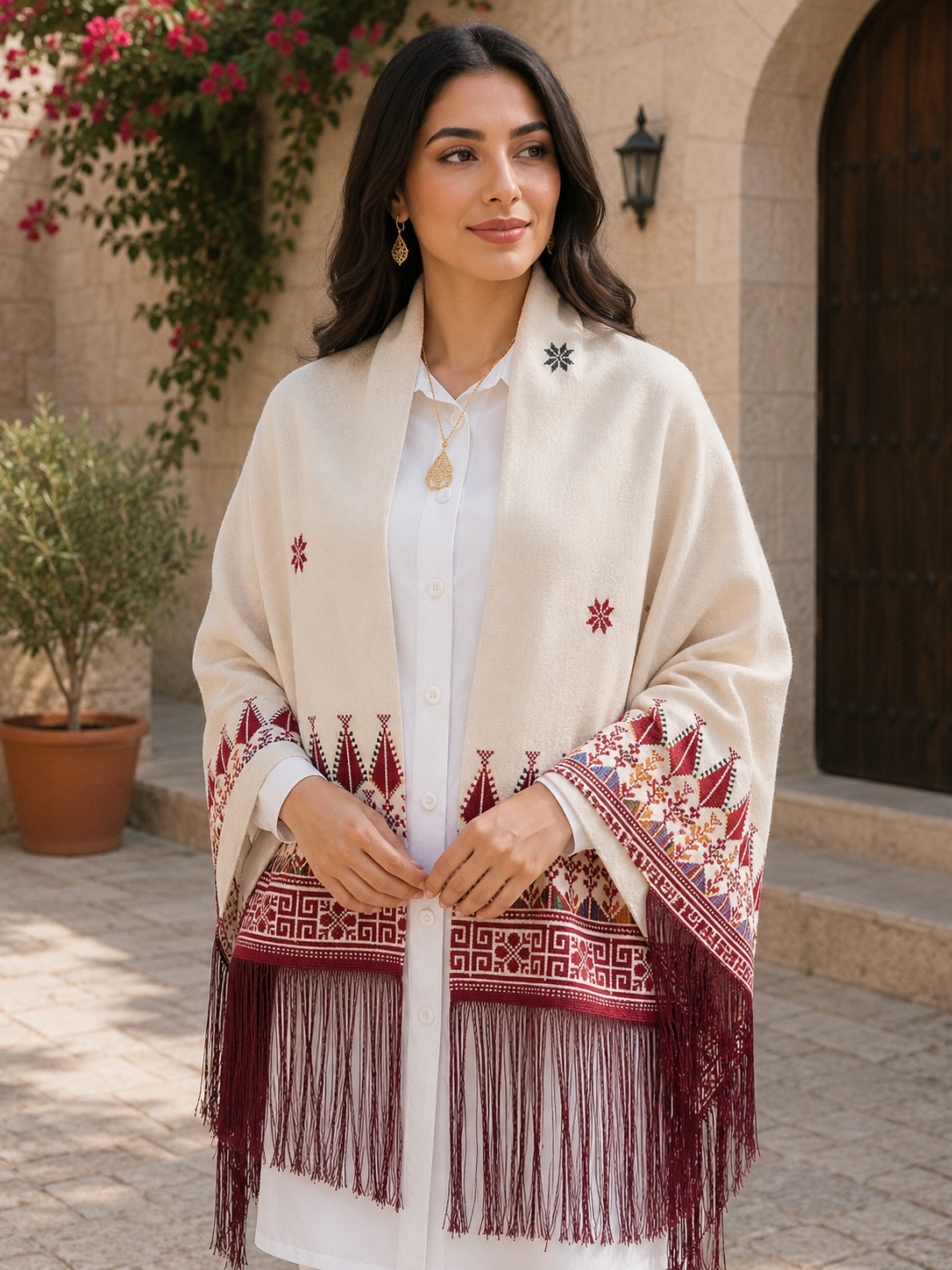 Luxurious Elegance: Embroidered Etamin Shwal