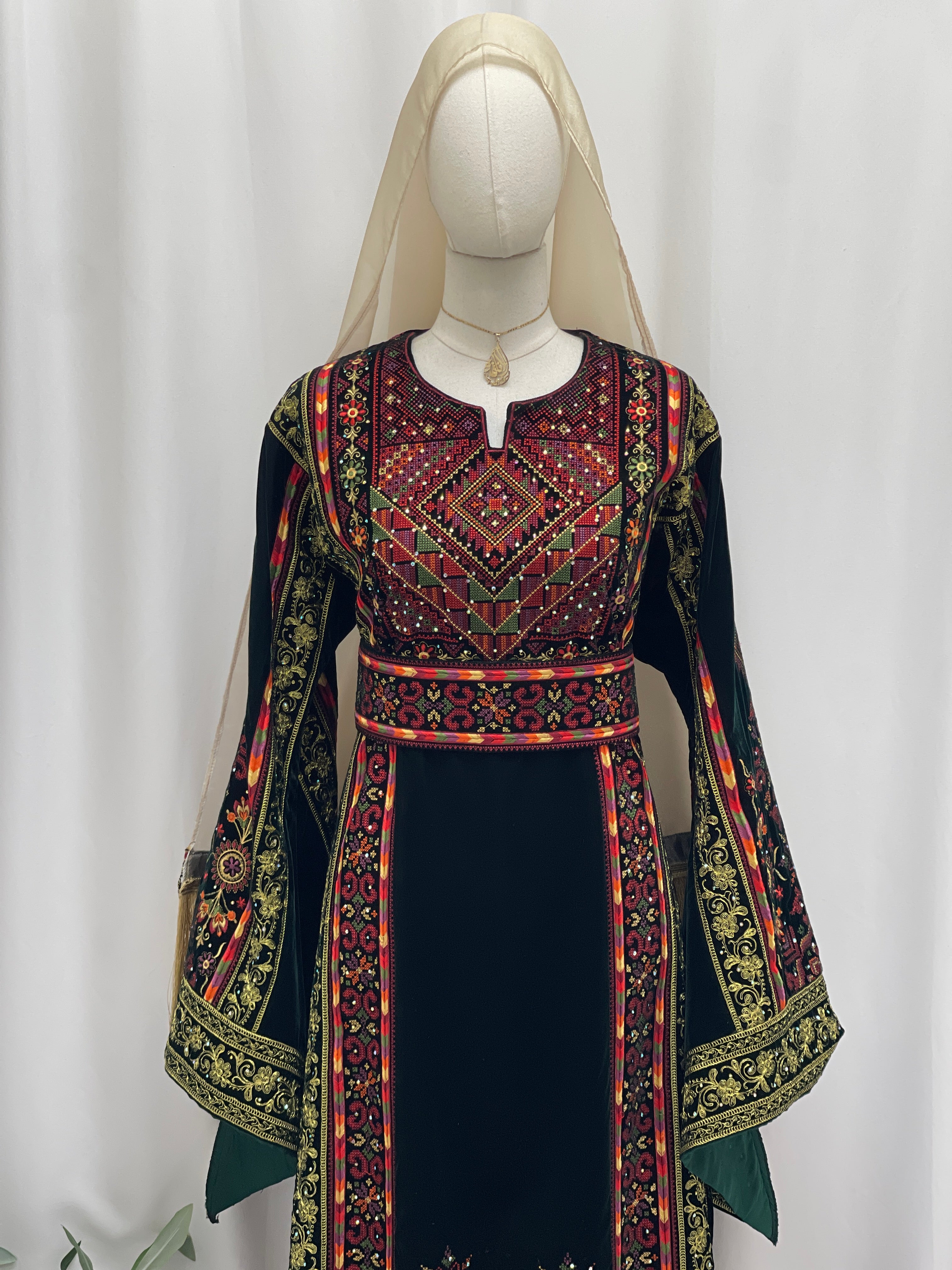 Al-Zaytoona EmbroideredVelvet Thobe - Palestinian Elegance