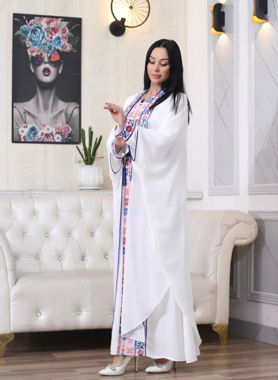 Embroidered Elegant Abaya With Cardigan Palestinian Elegance