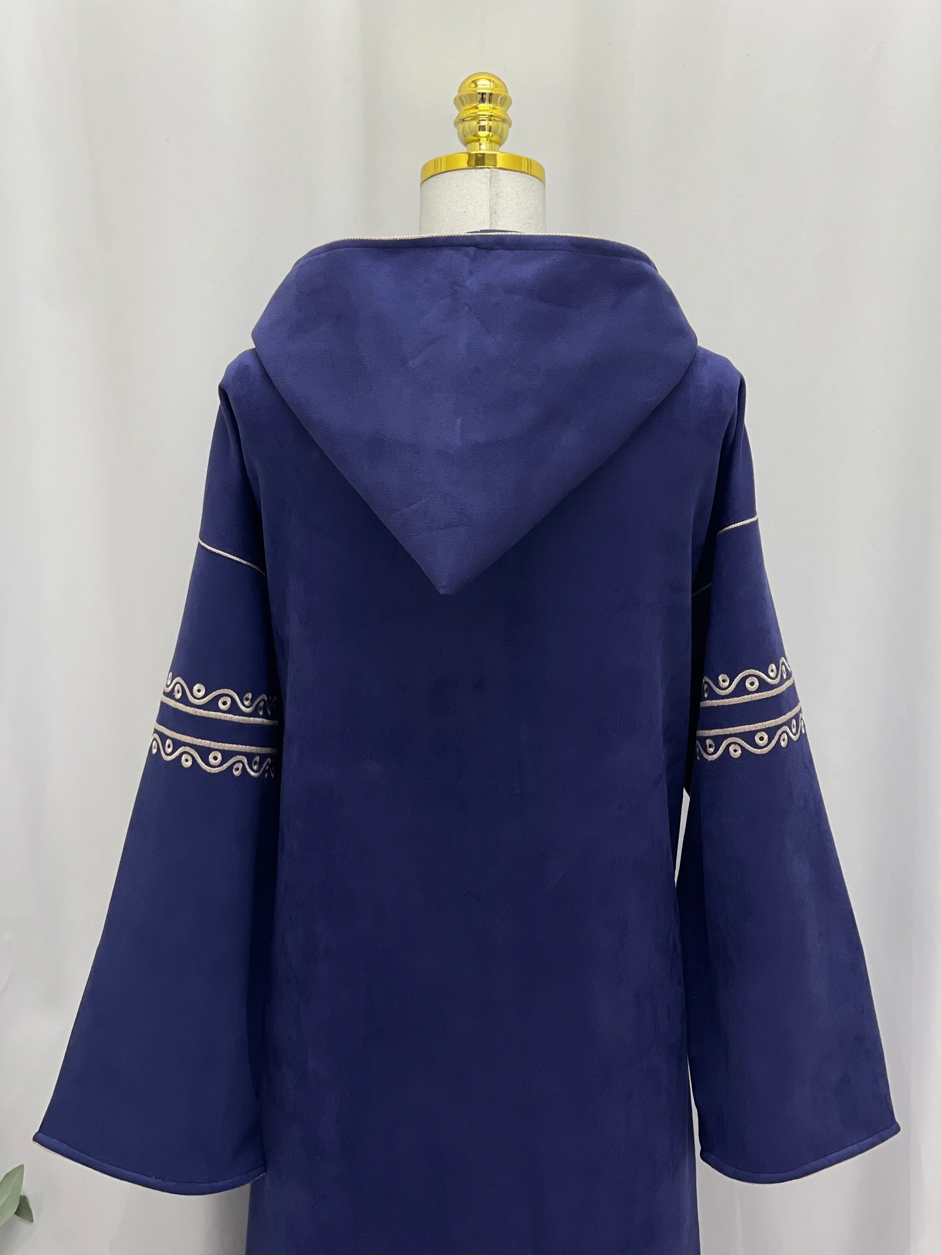 Heritage Suede Embroidered Hooded Abaya