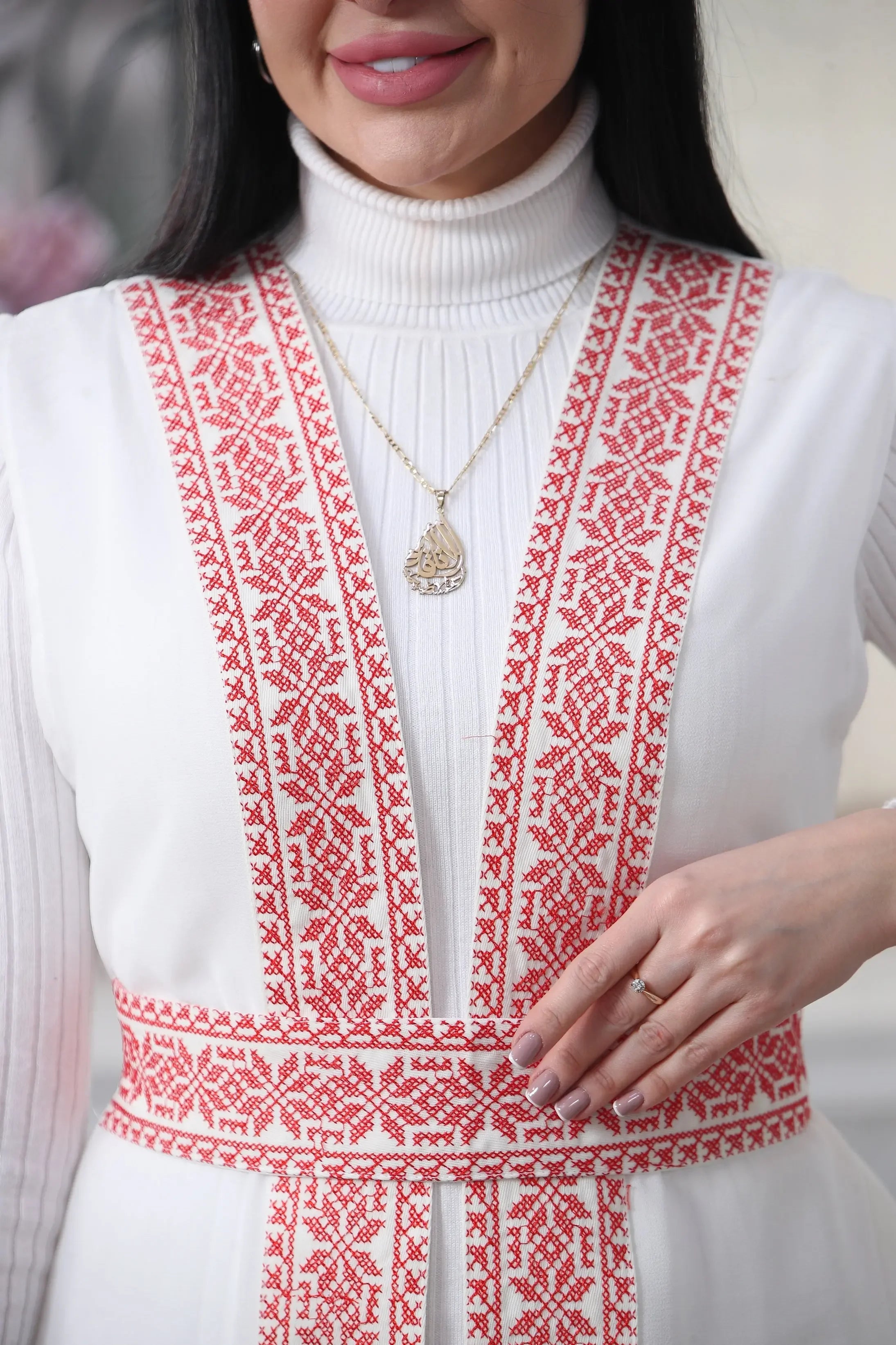 White Embroidered Chiffon Vest Palestinian Elegance