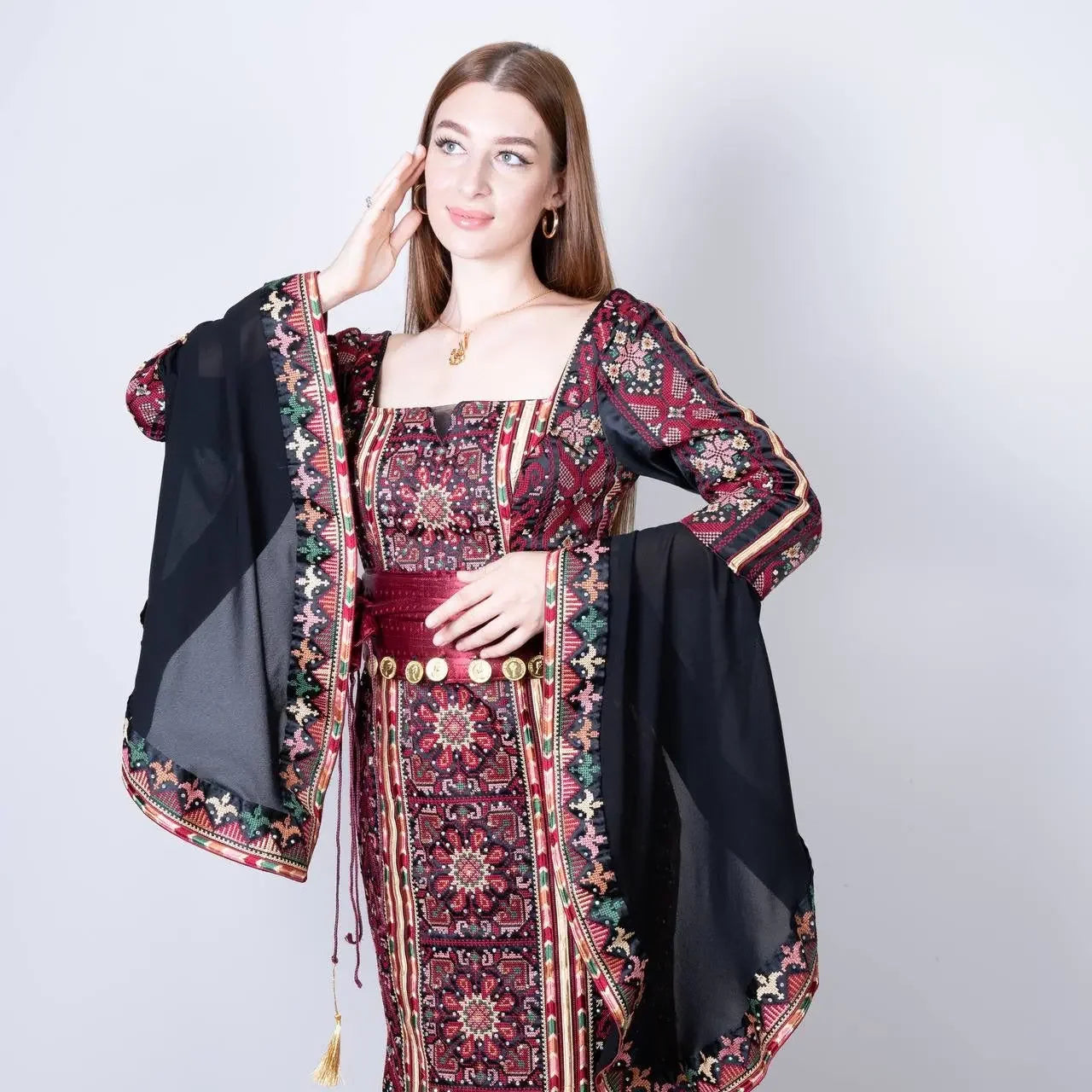 Embroidered High Quality Henna Dress: Traditional Elegance Meets Modern Style Palestinian Elegance