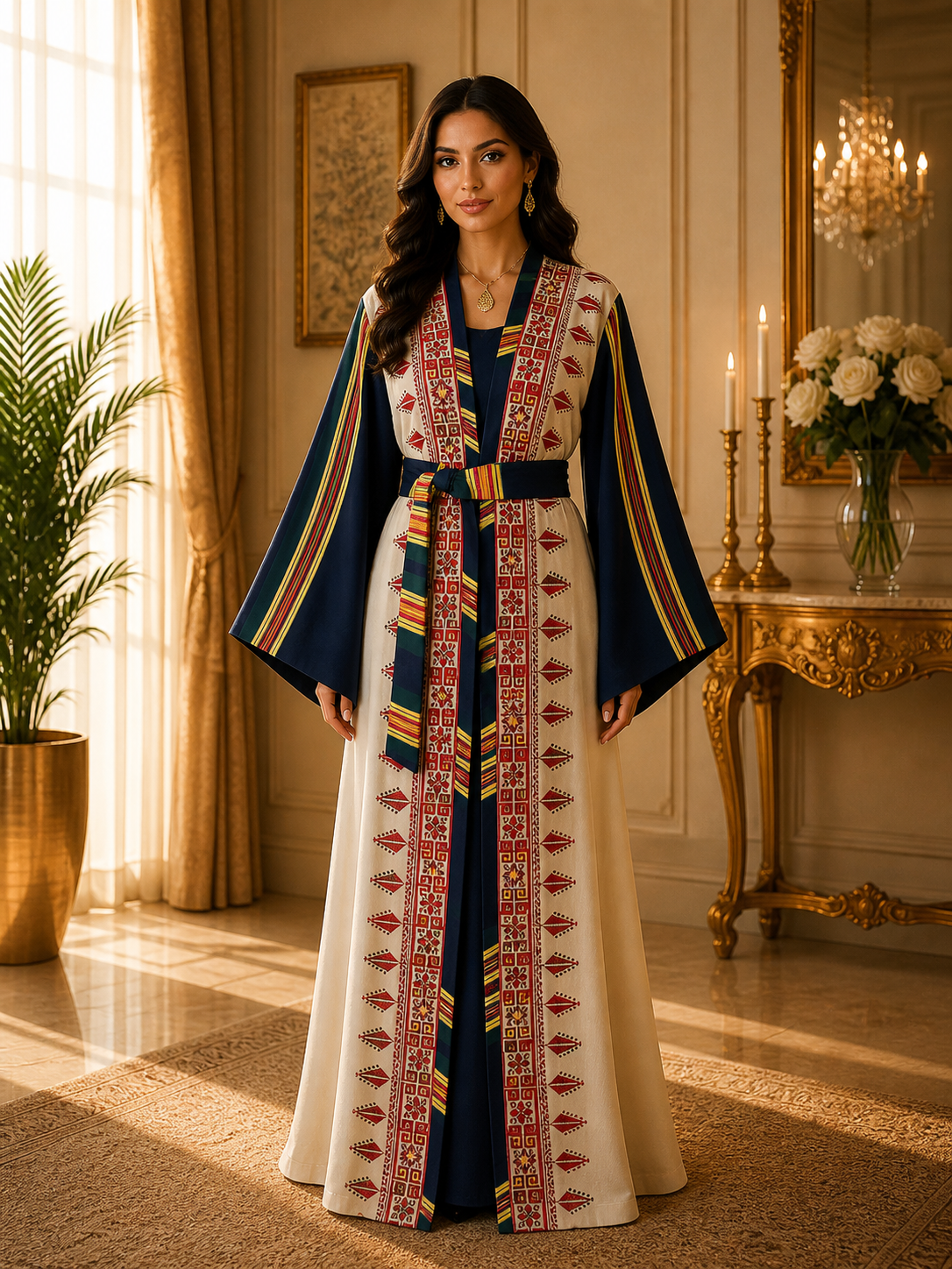 Majdal Heritage Embroidered Chiffon Piece - Cultural Grace