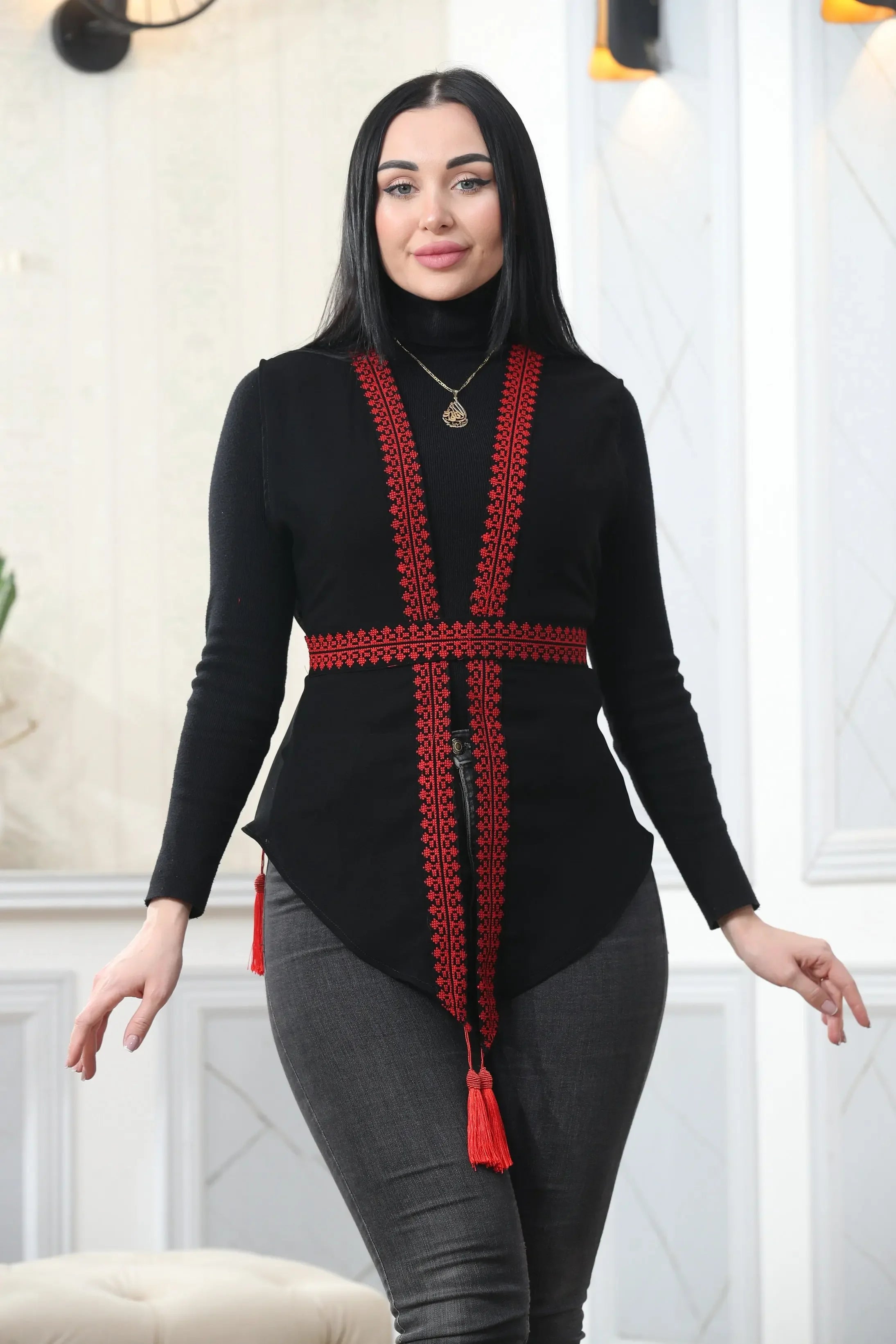 Chiffon Colorful Embroidered Vest - Vibrant & Stylish Layer Palestinian Elegance